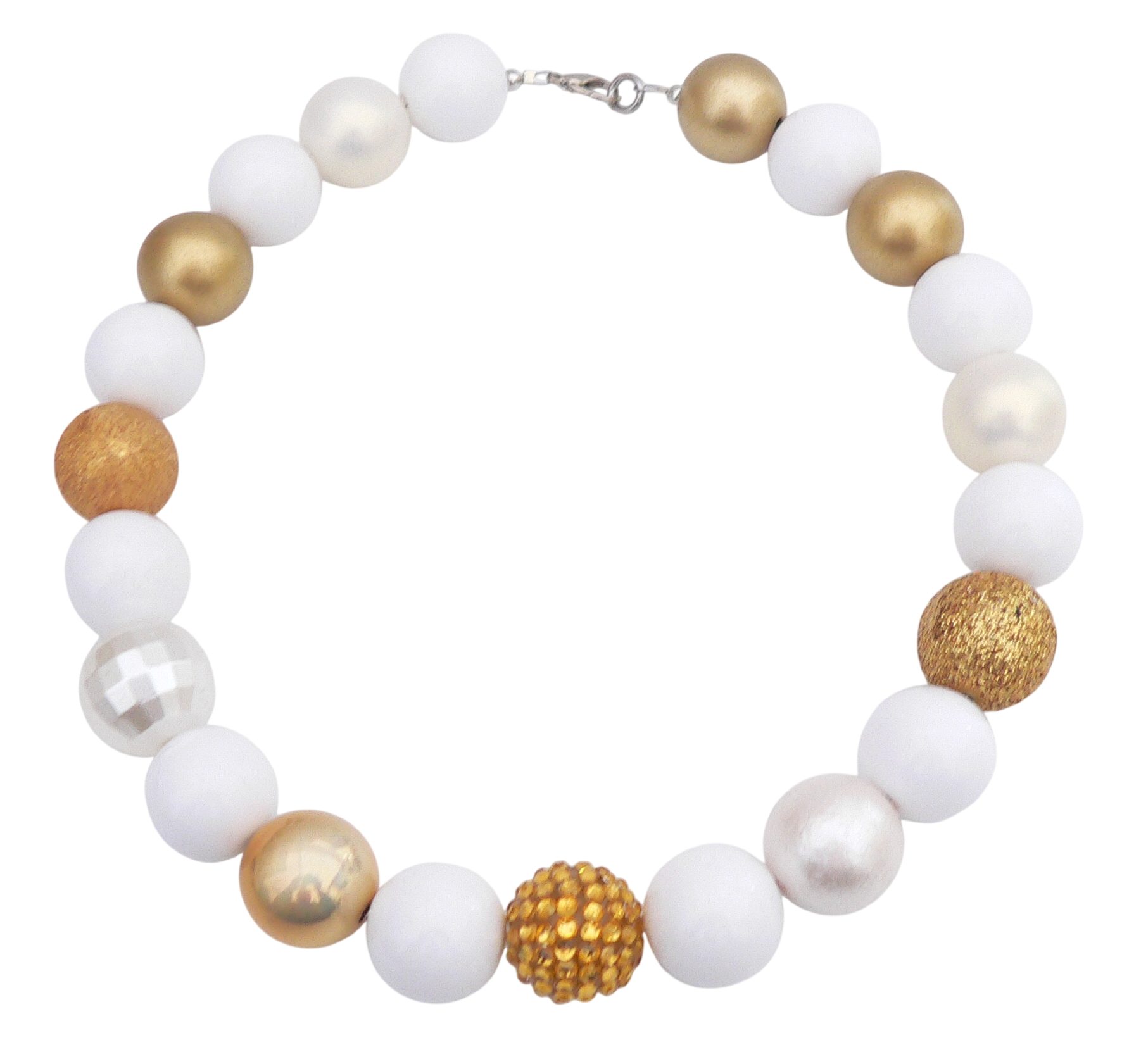 traumschmuck Statementkette 247k Halskette Statement Perlenmix 19/20mm weiß creme (inkl Schmuckbox), handgefertigt, Made in Germany