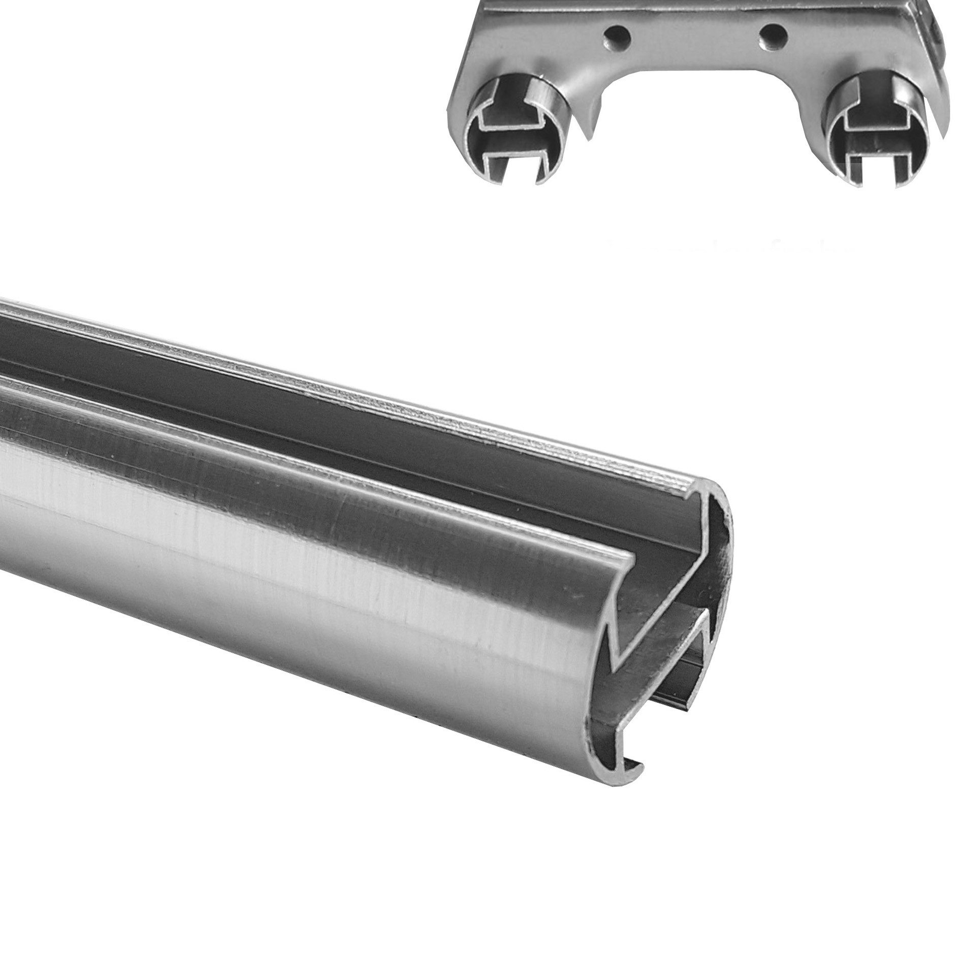 BASIT Gardinenstange Innenlauf Edelstahloptik 20mm mit Deckenträgern 200 cm E36, Ø 20 mm, 2-läufig, verschraubt, Aluminium, D61II 200 cm E36 Knauf Kristall