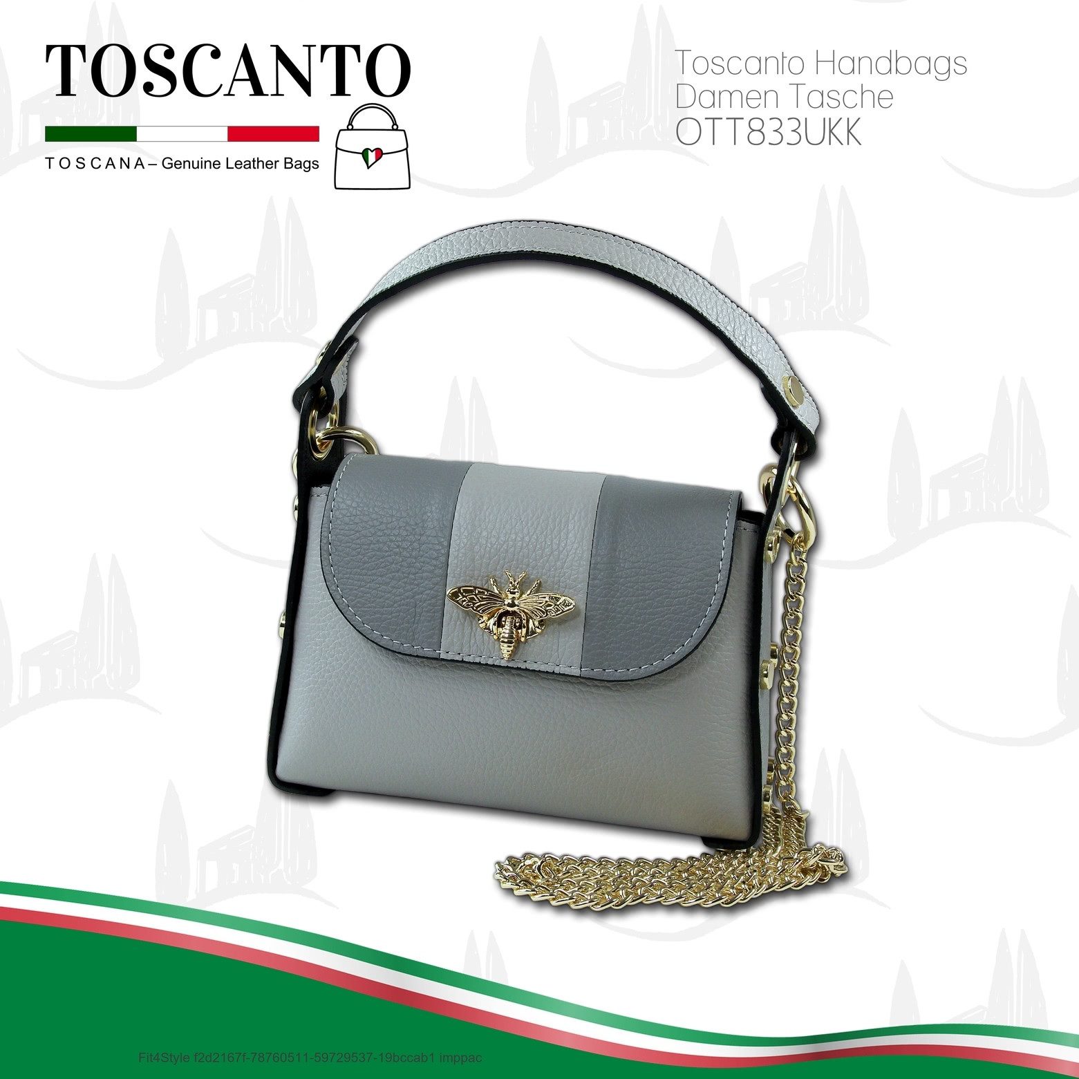 Toscanto Umhängetasche Toscanto Tasche grau hellgrau Leder (Umhängetasche), Damen Umhängetasche Leder, grau, hellgrau ca. 19cm x ca. 14cm