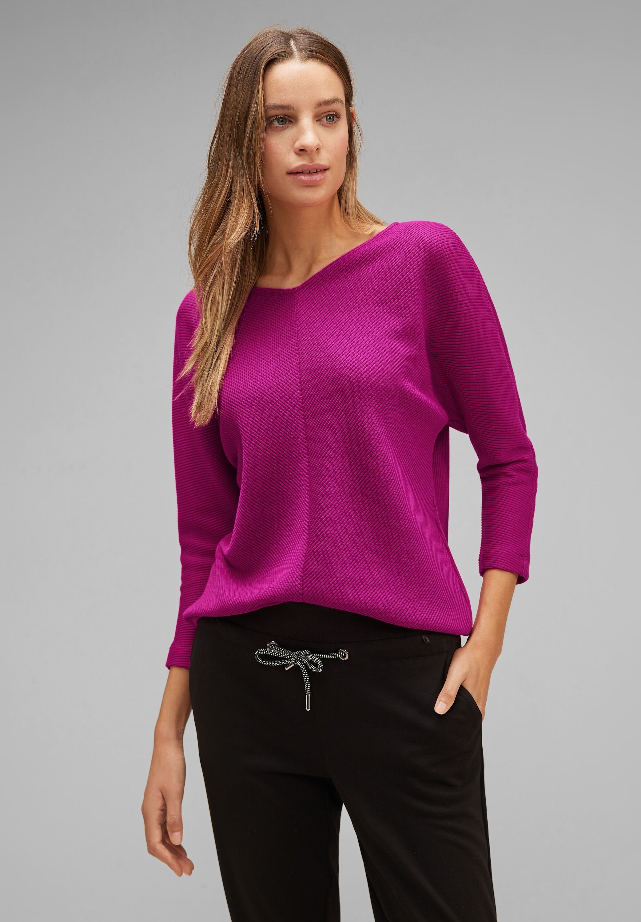 Shirt Streifen-Struktur Diagonal bright 3/4-Arm-Shirt ONE Structure cozy pink STREET mit