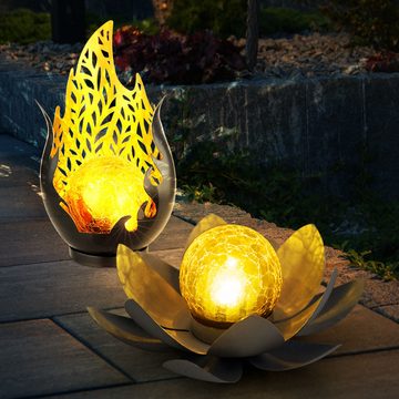 Globo LED Solarleuchte, Leuchtmittel inklusive, Warmweiß, Solarlampe Außenlampe Gartenleuchte Lotusblume Flamme LED