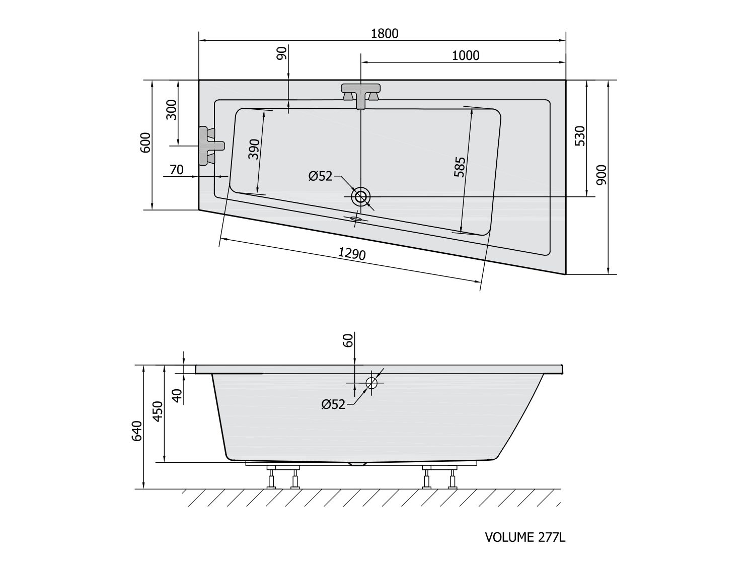 Polysan s.r.o. Eckwanne ANDRA R asymmetrische Badewanne 180x90x45cm, rechts, weiß matt, Polysan-78771-11