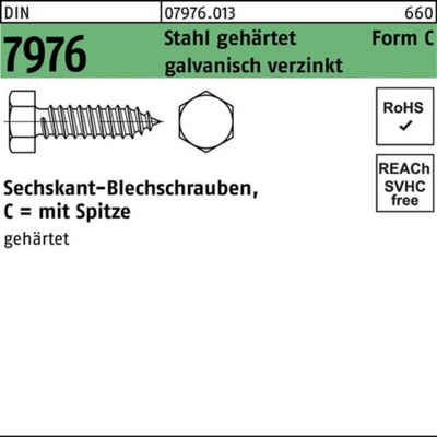 Reyher Blechschraube 250er Pack Blechschraube DIN 7976 Sechskant/Spitze C 4,8x32 Stahl geh.