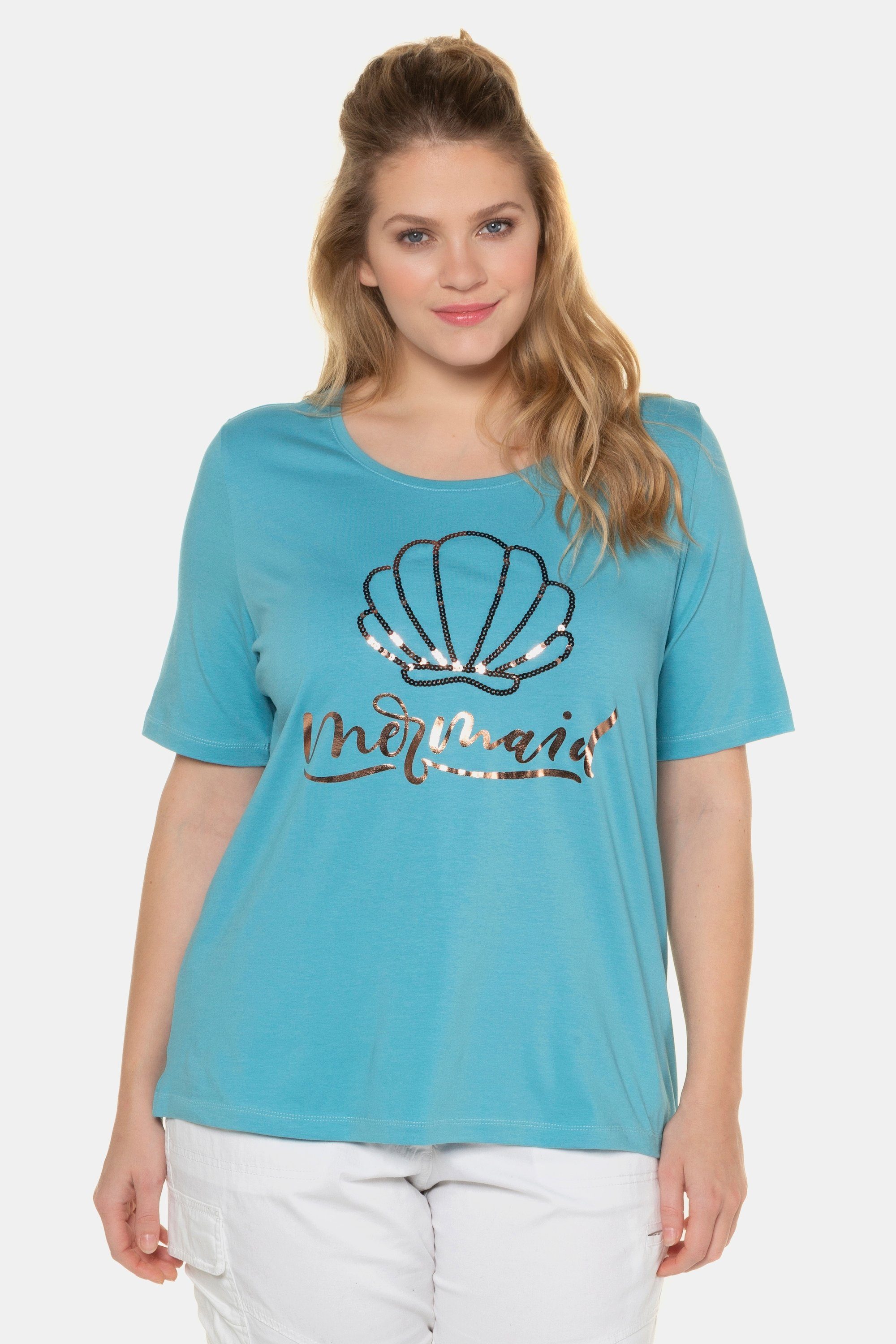 Ulla Popken Rundhalsshirt T-Shirt Pailletten-Muschel Classic Elasthan