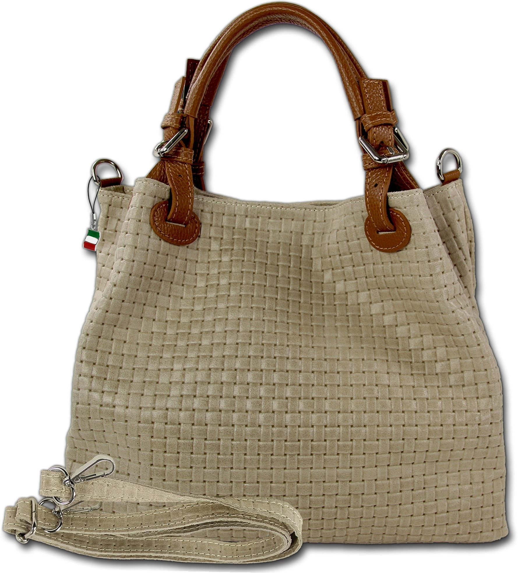 FLORENCE Handtasche Florence Damen Handtasche Echtleder taupe (Handtasche), Damen Leder Handtasche, Umhängetasche, taupe ca. 31cm x ca. 28cm