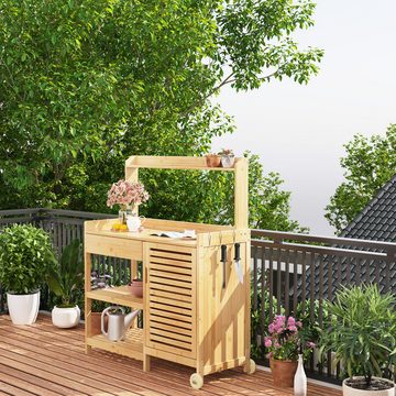 Dripex Pflanztisch Gartentisch, Beistelltisch mit Unterschrank, Besteht aus Bambus