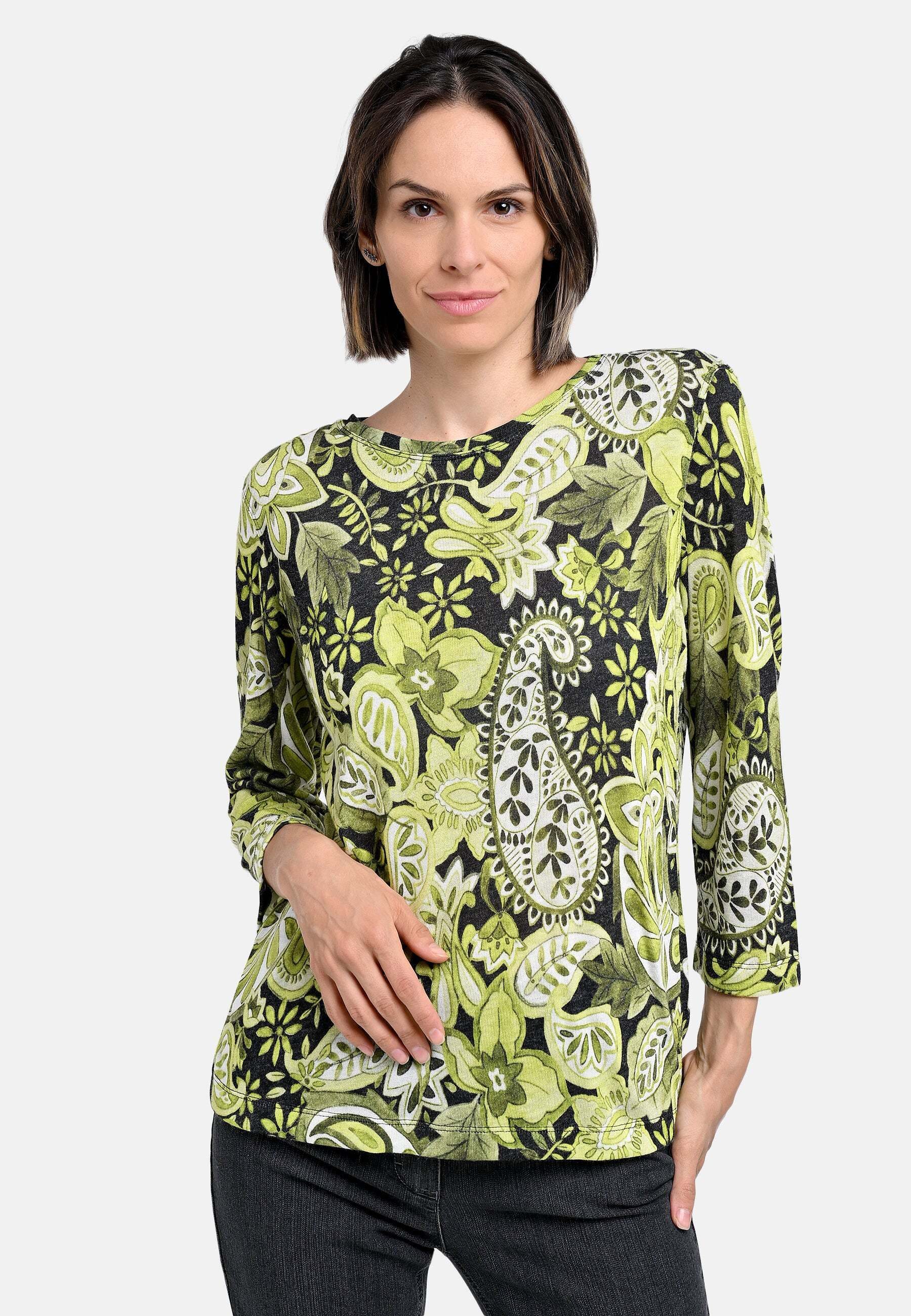 BICALLA T-Shirt Feinstrick-Shirt mit Paisley-Print in Grün