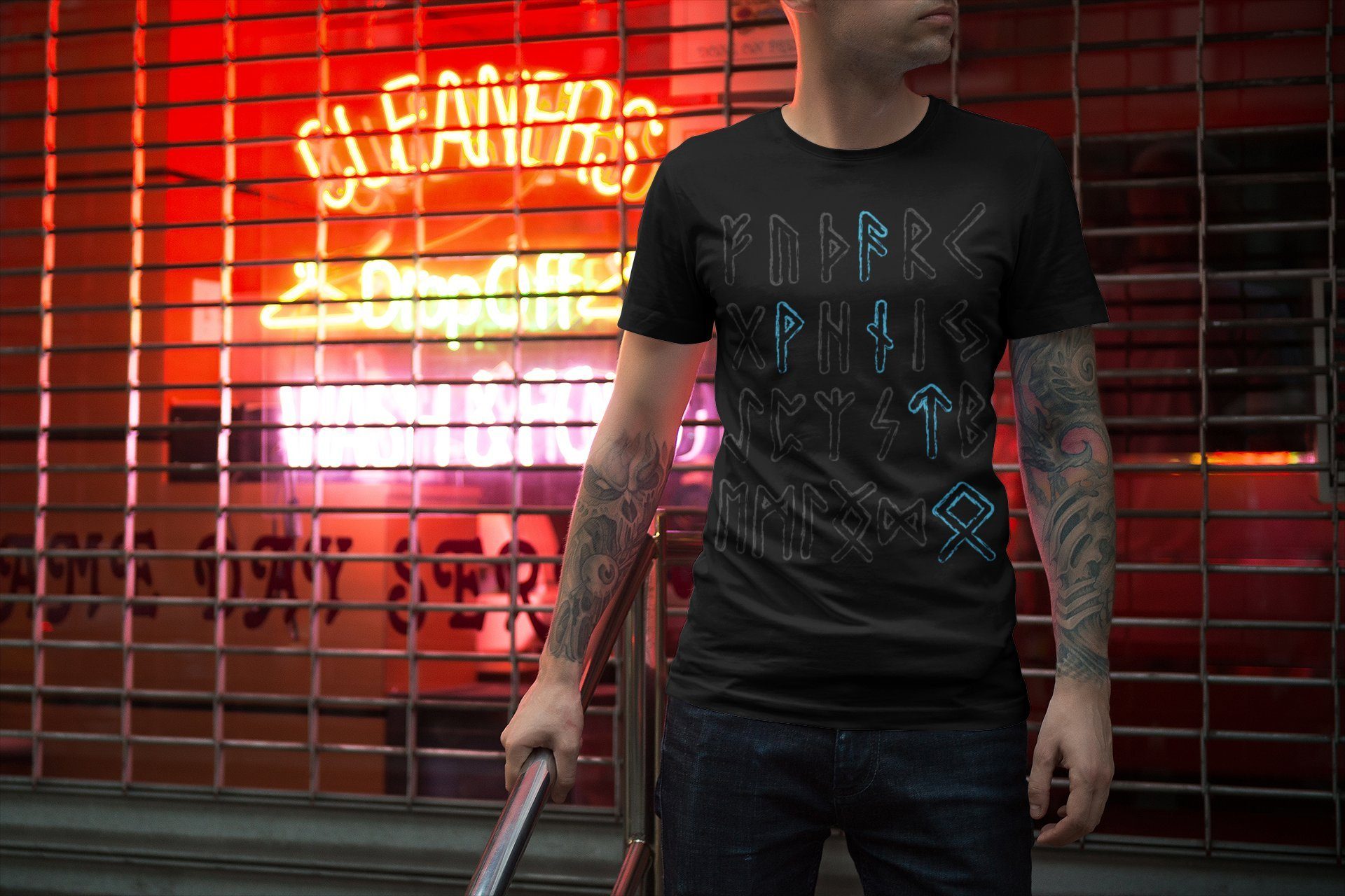 Baddery Print-Shirt Wikinger Tshirt: "Wotan Runen" günstig online kaufen