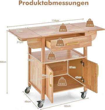KOMFOTTEU Küchenwagen, mit klappbarer Tischplatte, 114 x 51 x 88 cm