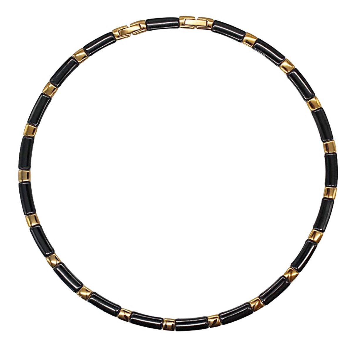 ELLAWIL Collier Halskette Collier Damenkette Collierkette Gliederkette schwarz / gold (aus schwarzer Keramik mit goldfarbenen Edelstahl, Kettenlänge 49 cm, Breite 6 mm, GESCHENKIDEE), inklusive Geschenkschachtel