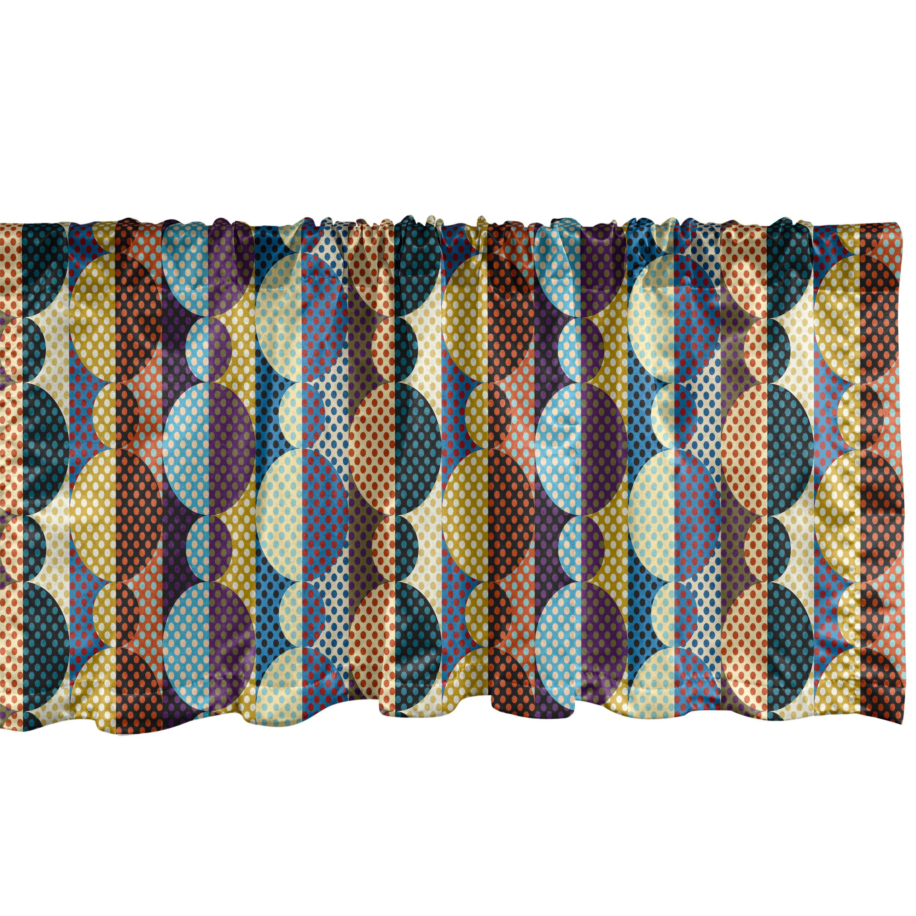 Scheibengardine Vorhang Volant für Küche Schlafzimmer Dekor mit Stangentasche, Abakuhaus, Microfaser, Retro Tupfen-Kreise Stripes