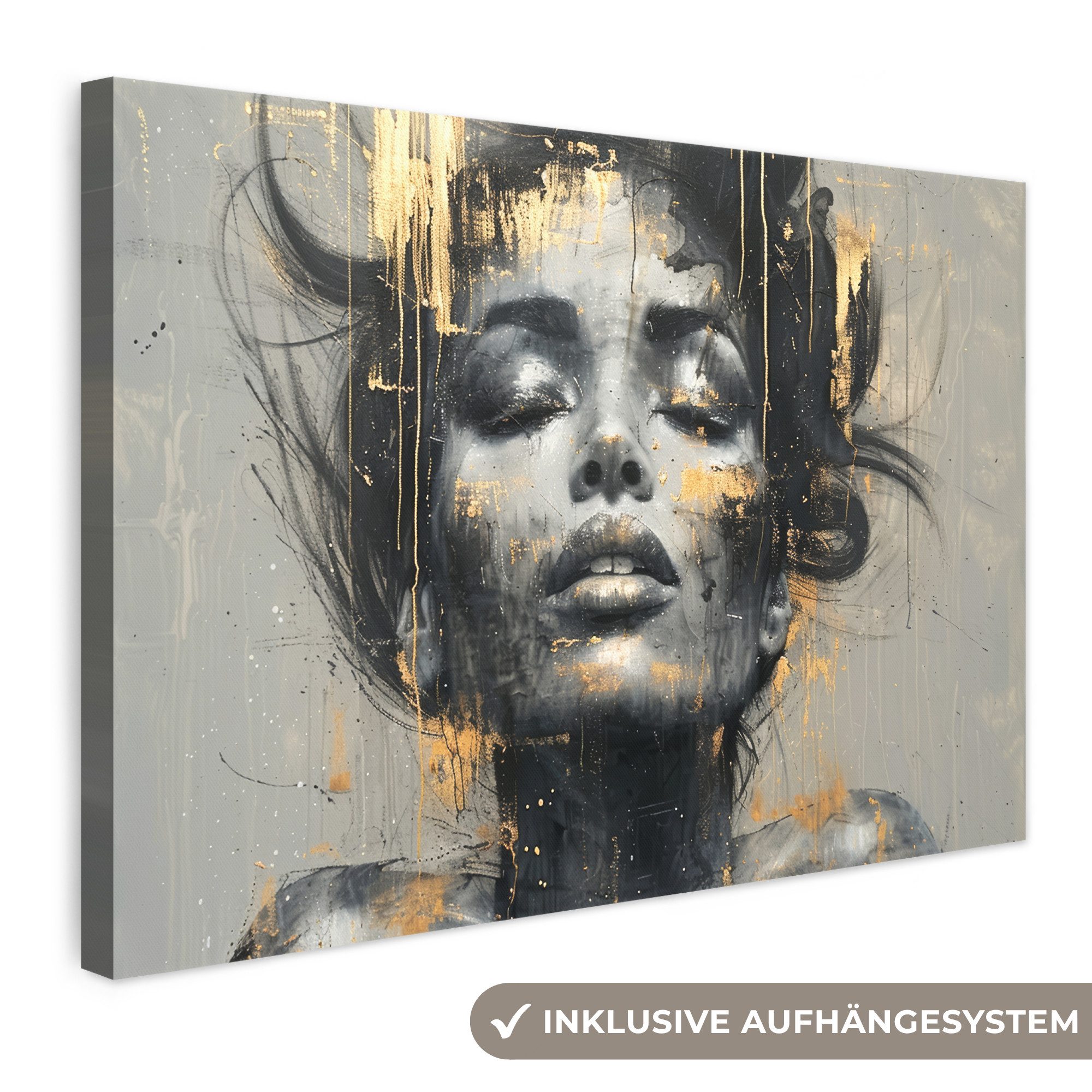 OneMillionCanvasses® Leinwandbild Frau - Kunst - Gold - Abstrakt - Glamour, Fotodruck (1 St), Leinwand Bilder Klein, Wand Dekoration Aesthetic 30x20 cm