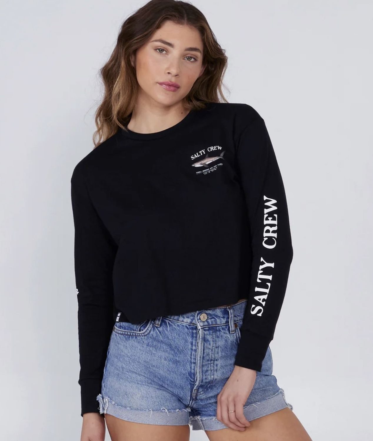 Salty Crew Langarmshirt Salty Crew Bruce Long Sleeve Crop Black