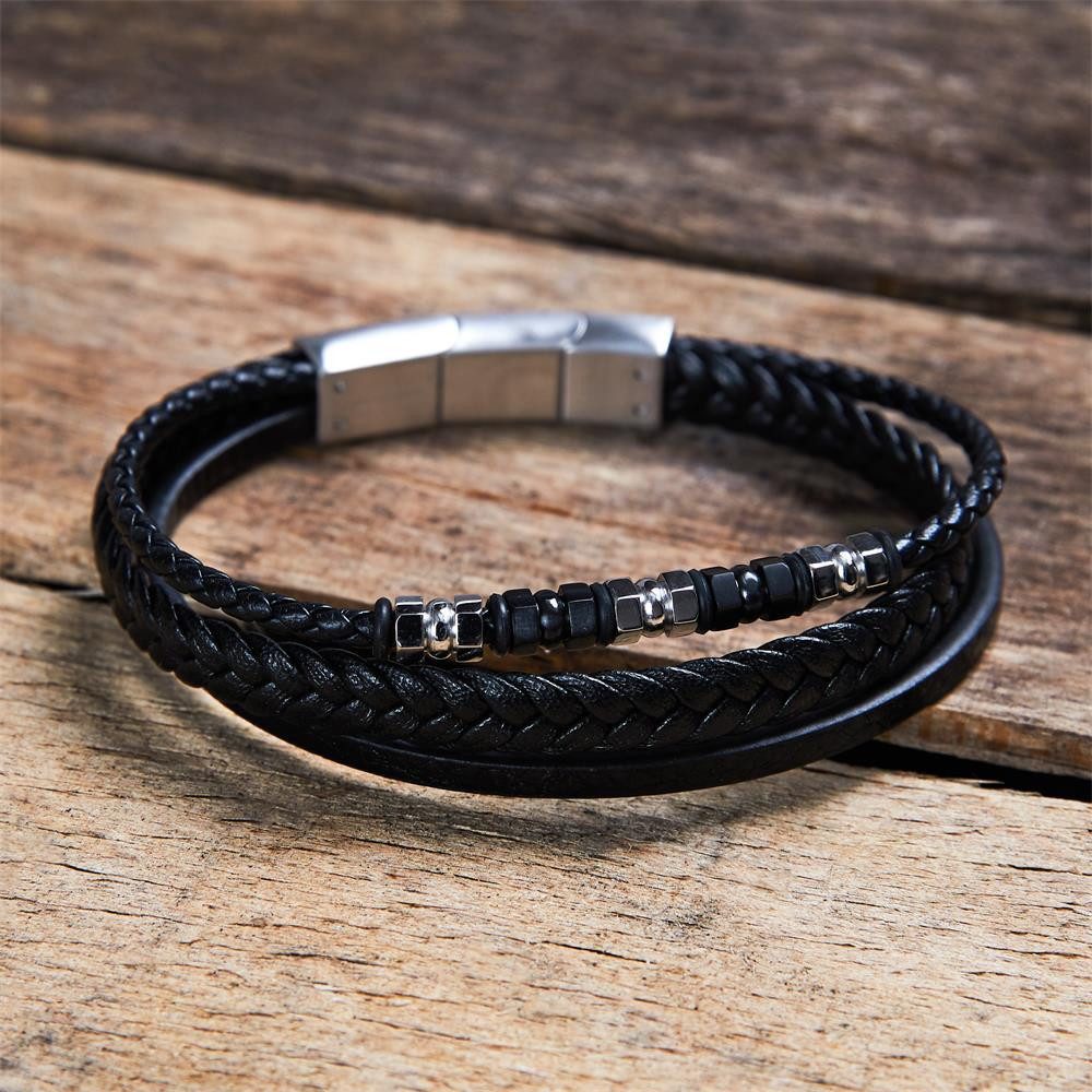 Unique Lederarmband Schwarzes Kunstlederarmband, mehrreihig von Unique – Bild 3 von 5