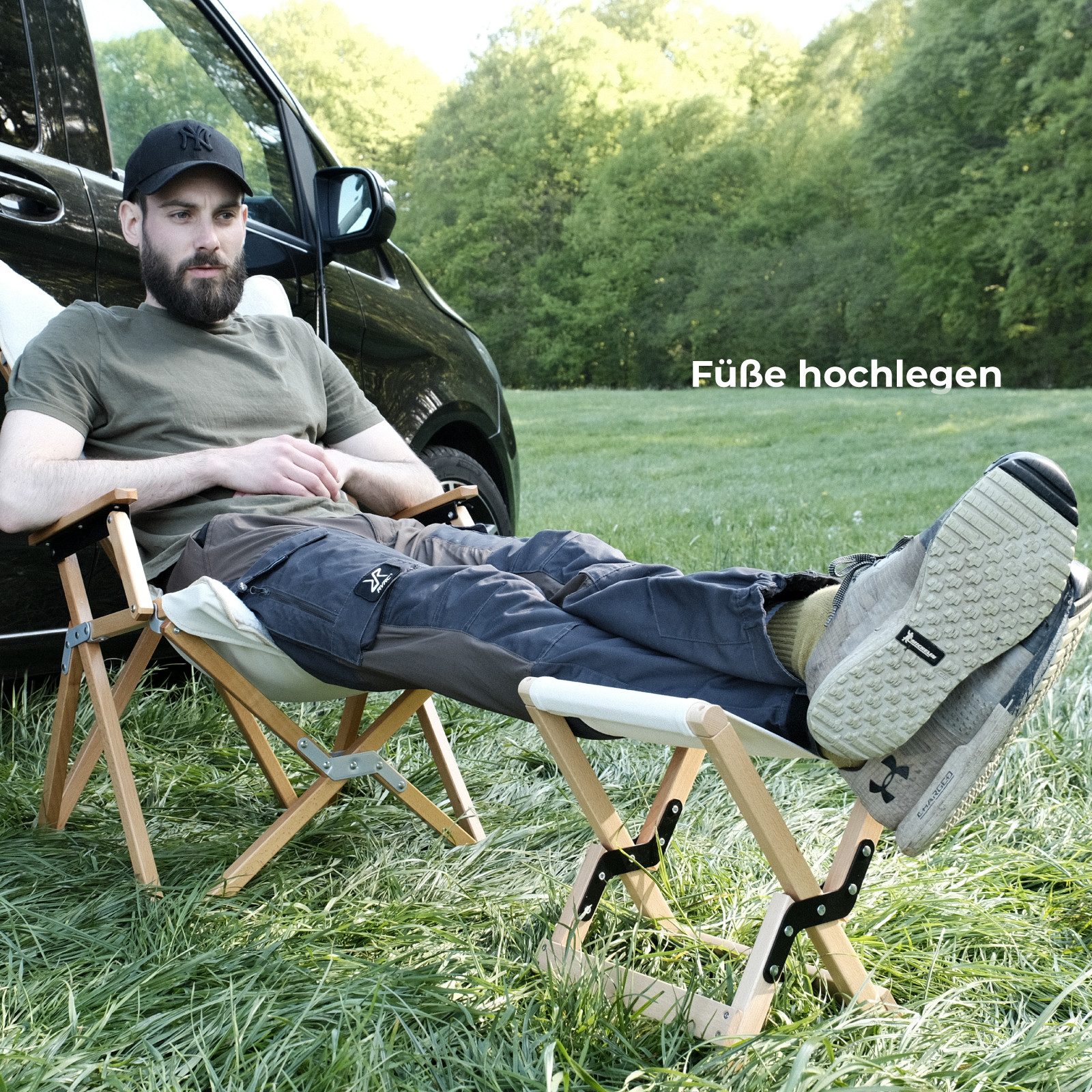 osoltus Campingstuhl osoltus Holz Falthocker 2in1 Camping Hocker / Beistelltisch Van natur