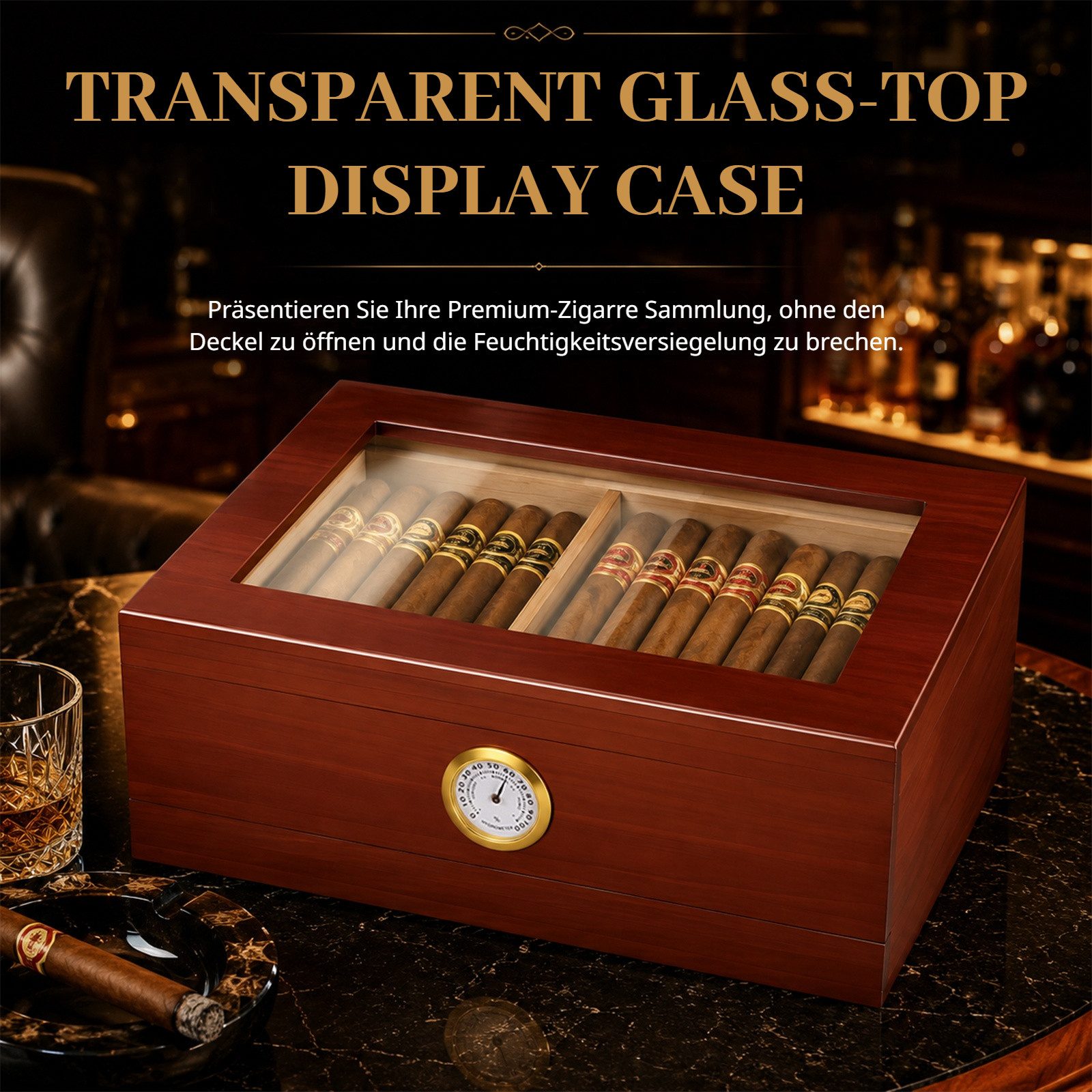 BlingBin Humidor Zigarren Humidor Zeder Desktop Box, Aufbewahrungbox, Zigarrenetui mit Trennwand und Hygrometer, Geschenk für Mann – Bild 5 von 5