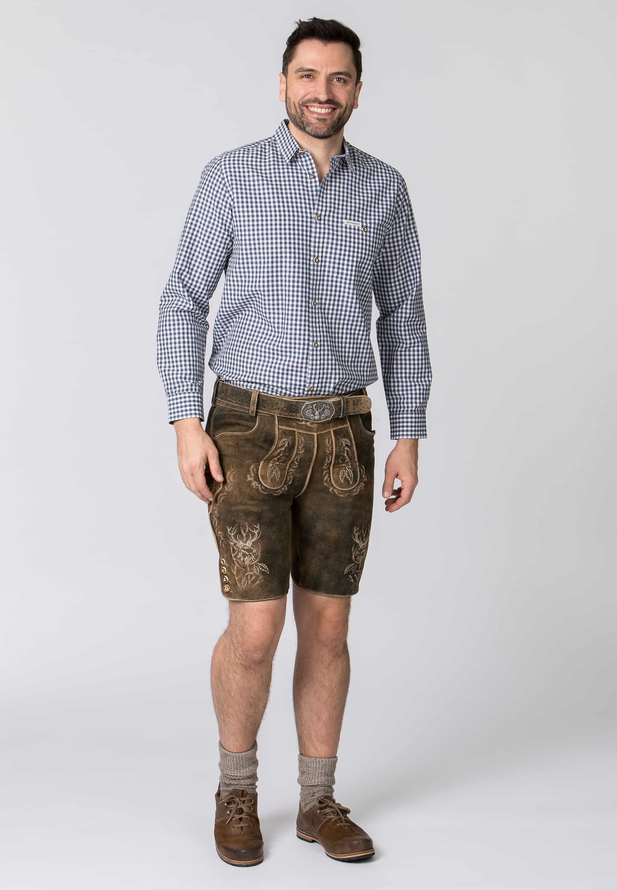 Original Stockerpoint GmbH Trachtenhemd Trachtenhemd Herren kariert Blau Langarm Kentkragen Comfort Fit (1-tlg)