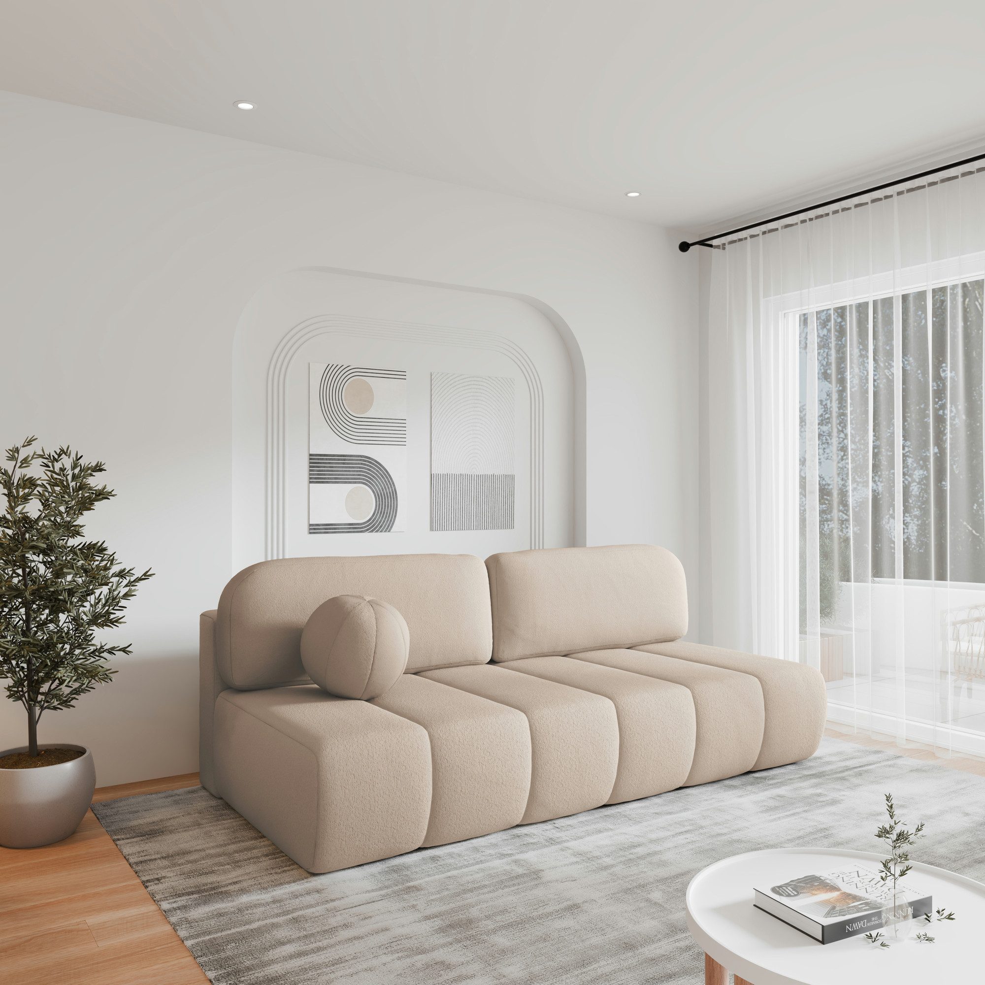 MOEBLO Sofa Fluffy aus Bouclé, Bequemes Sofa mit Schlaffunktion, Stilvollem günstig online kaufen