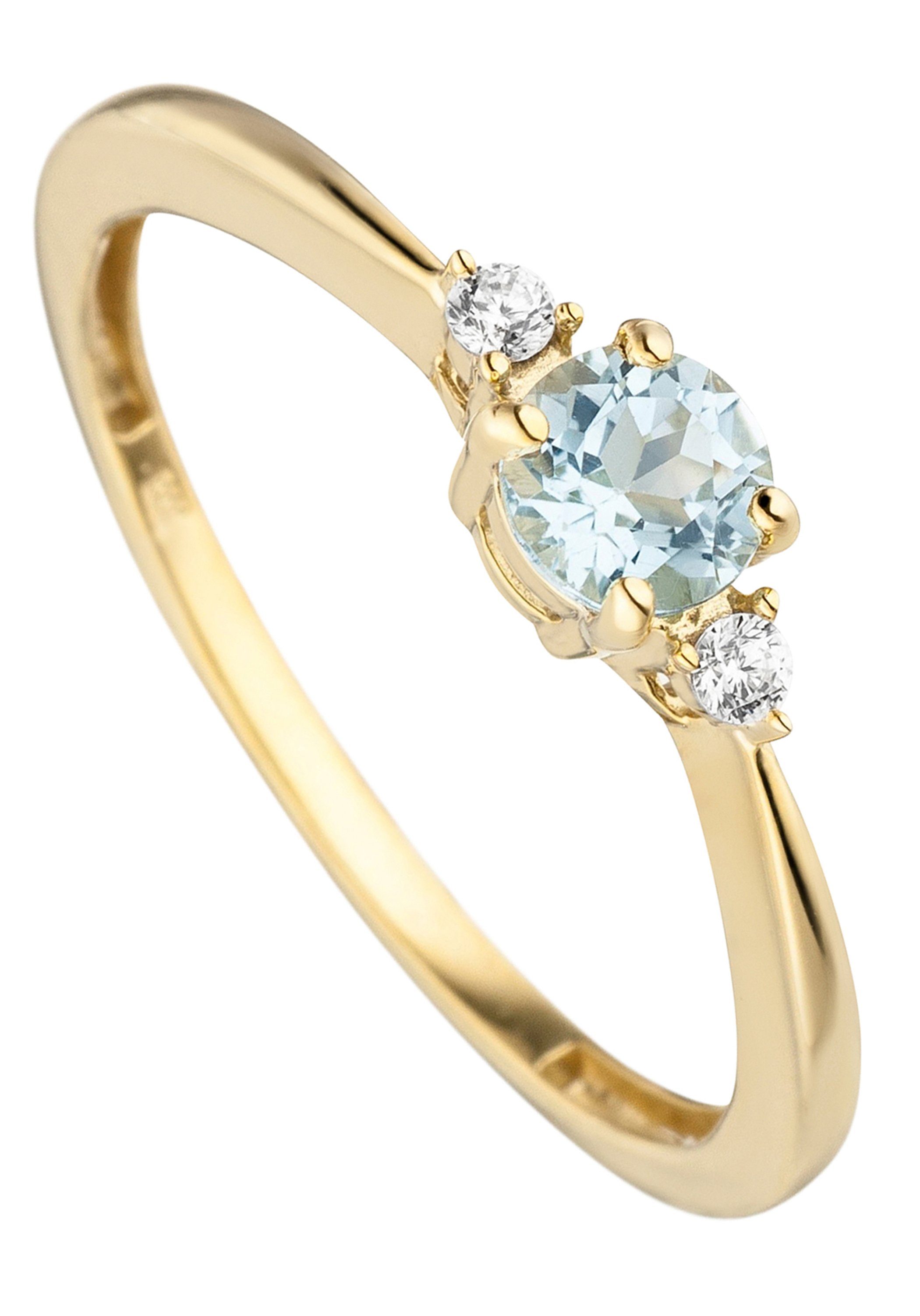 JOBO Fingerring Ring mit Blautopas und Zirkonia, 333 Gold