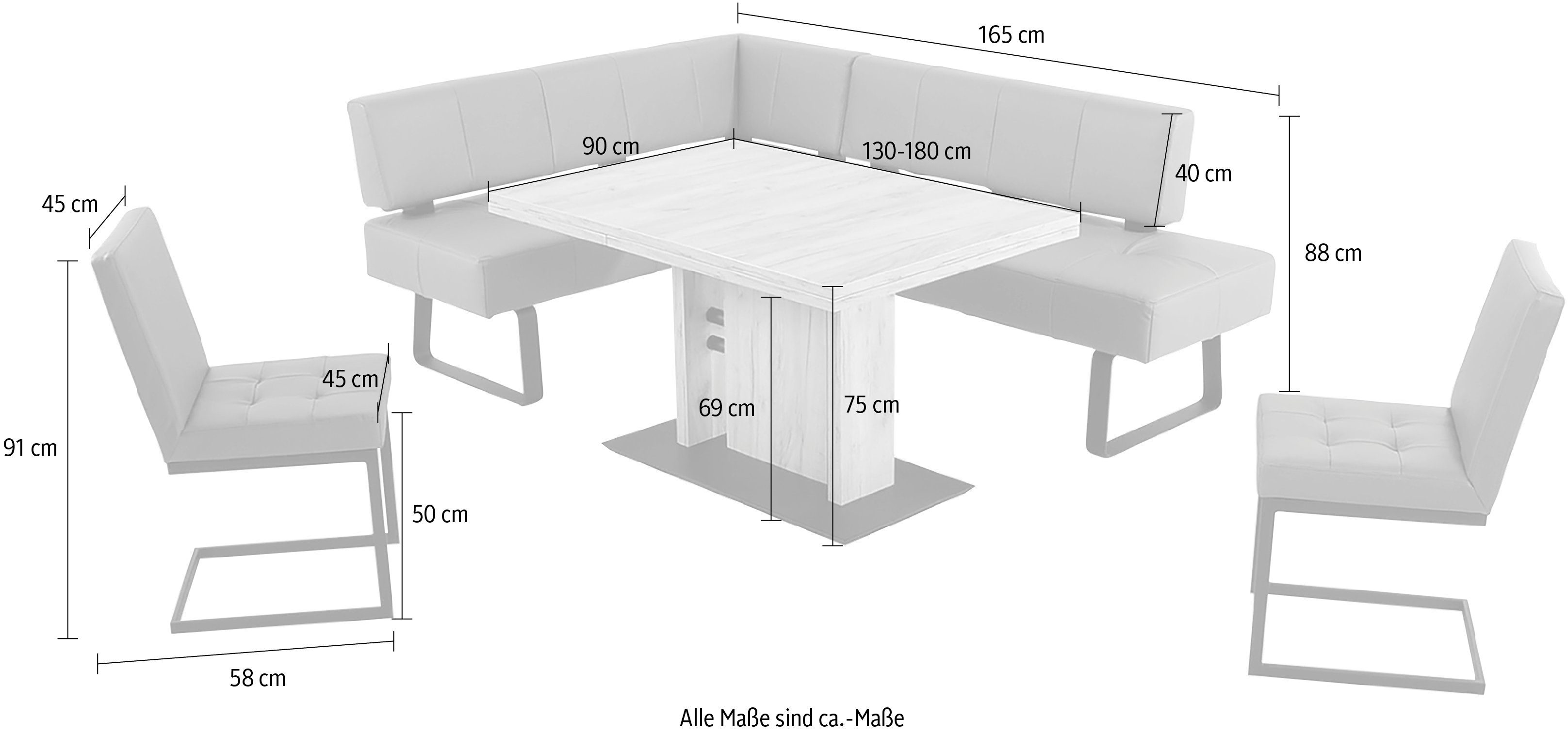 wahweise Tisch 2 II, Breiten, (4-tlg), in langer Freischwinger, Essgruppe Wohnen K+W Spider 1 & Komfort 2 Schenkel