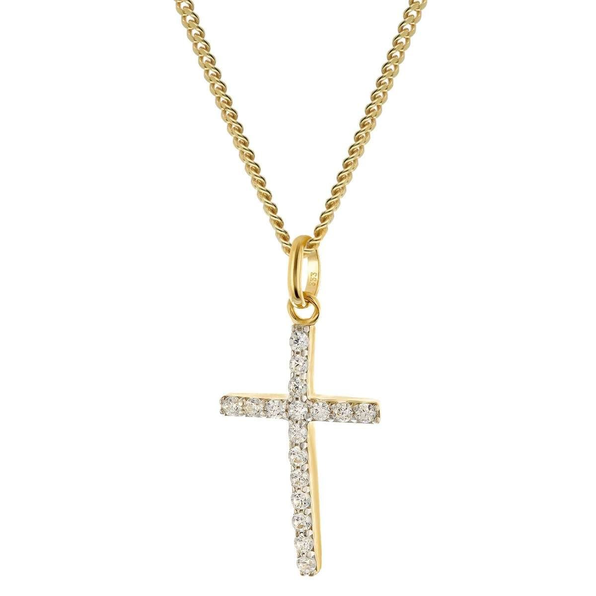 Glizz Kreuzkette GL8317, Kreuz-Anhänger Gold 333 mit Zirkonia an vergolder Silberkette