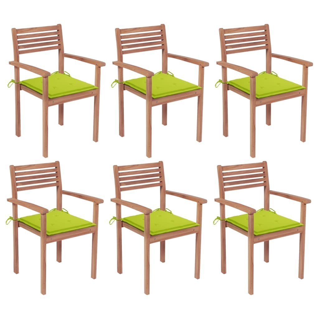 furnicato Gartenstuhl Stapelbare Gartenstühle mit Kissen 6 Stk. Massivholz Teak