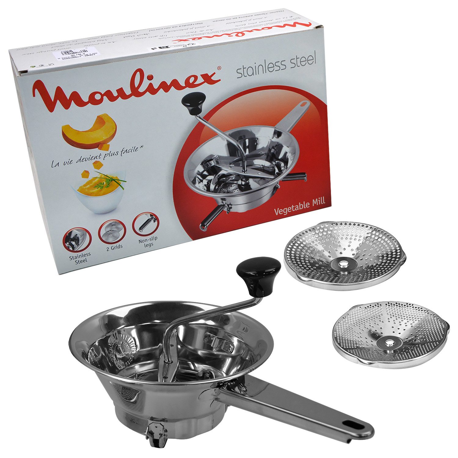 Moulinex Kräutermühle Manuelle Gemüsemühle SEB A40106, Edelstahl klein mit Reiben