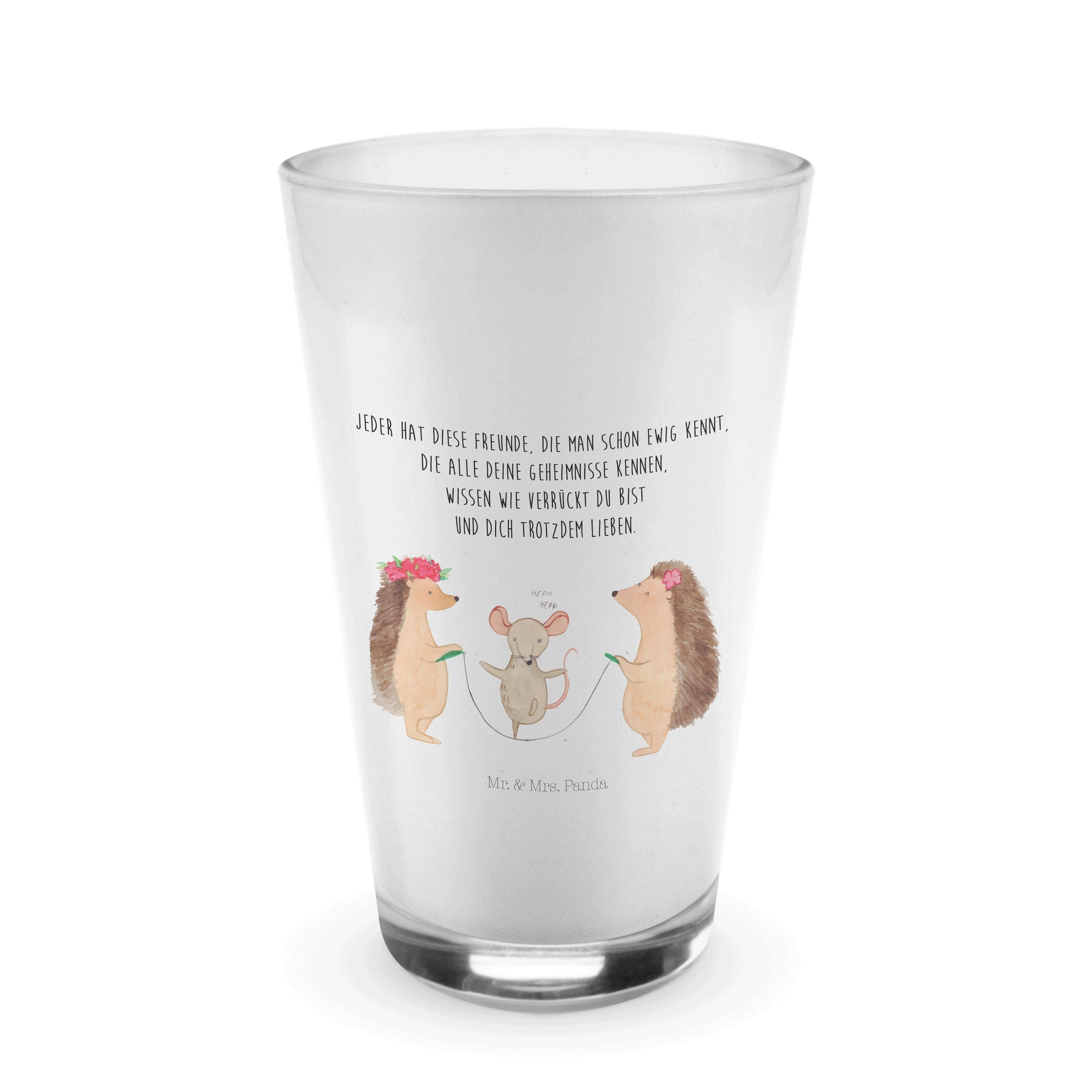 Latte Macchiato, Igel Premium Glas - Panda Tiere, Mr. - Glas Mrs. Seilhüpfen Geschenk, Cap, Transparent &