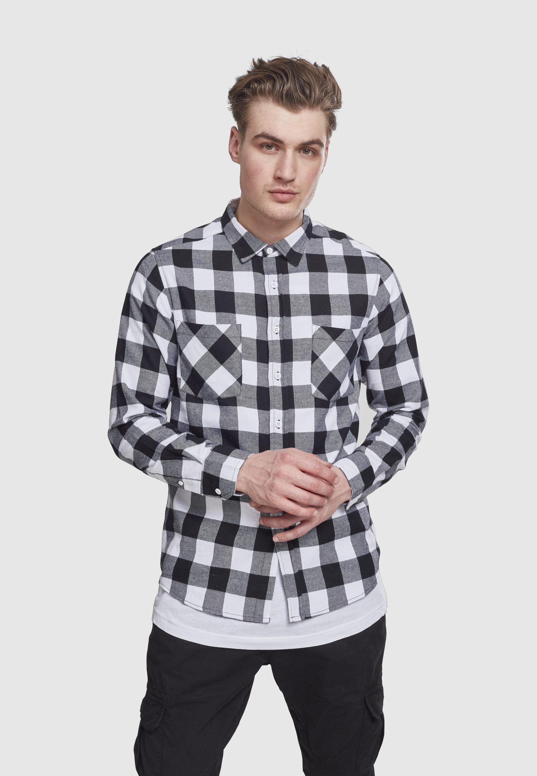 URBAN CLASSICS Kurzarmshirt Urban Classics Herren Checked Flanell Shirt (1-tlg)