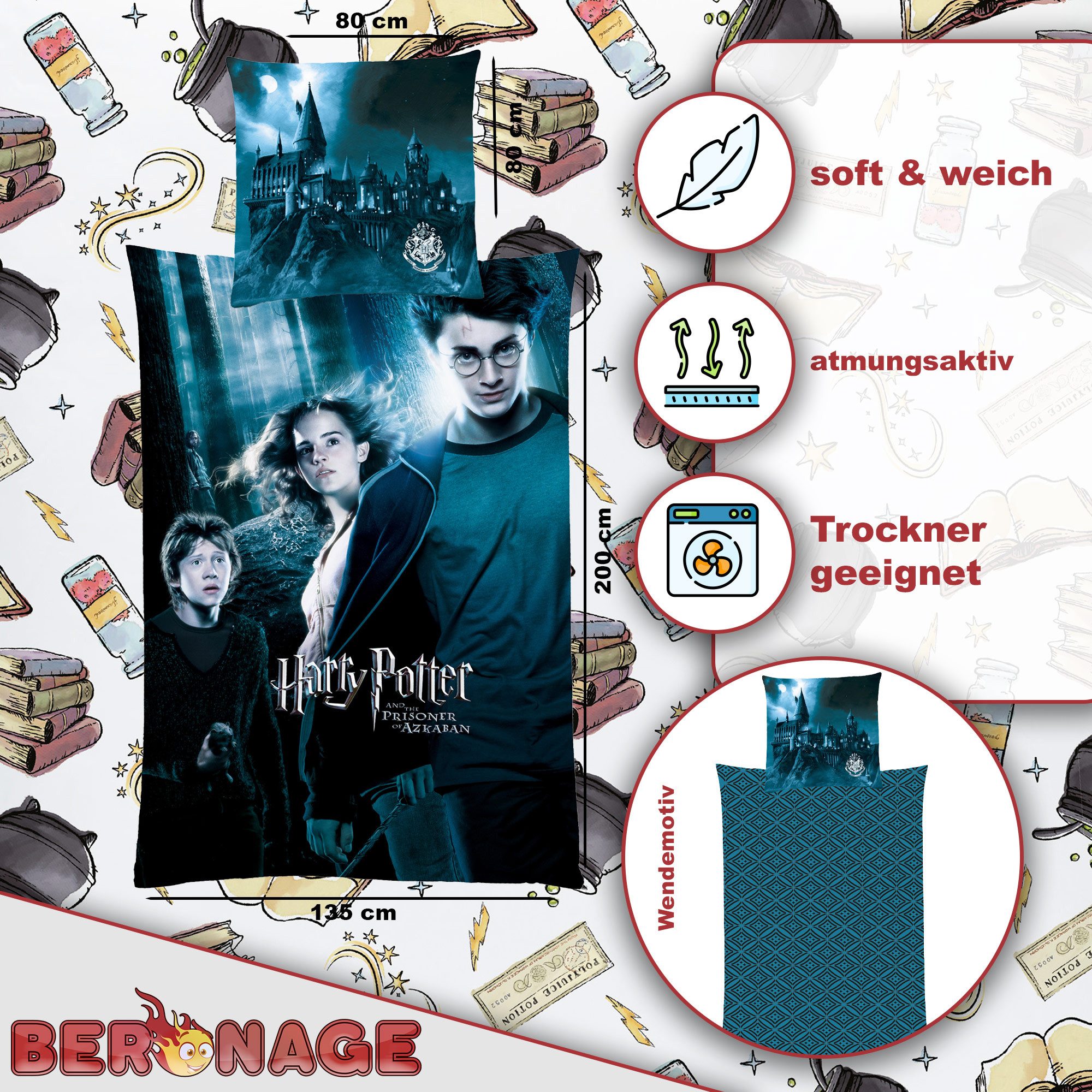 BERONAGE Wendebettwäsche Harry Potter Bettwäsche Azkaban Blau Linon / Renfo günstig online kaufen