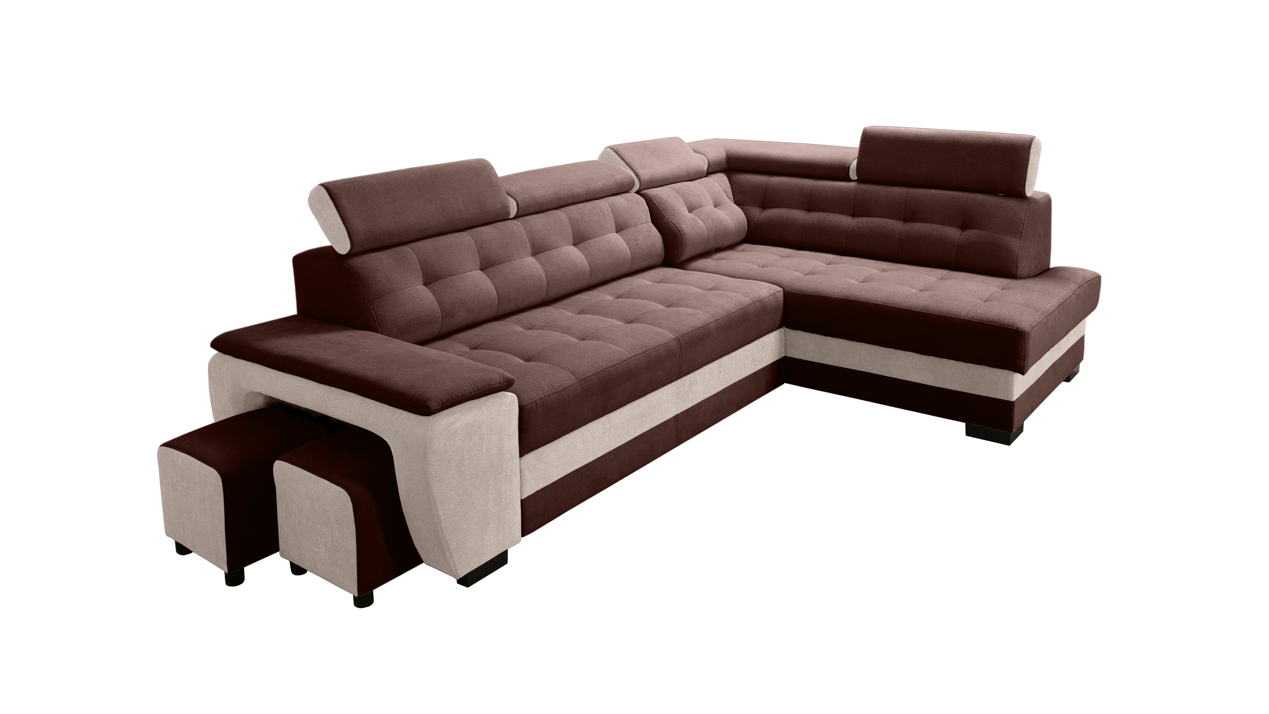 Kopfstützen Ecksofa BROWN+CREAM Bettkasten Ecksofa Grand robin mit Schlaffunktion