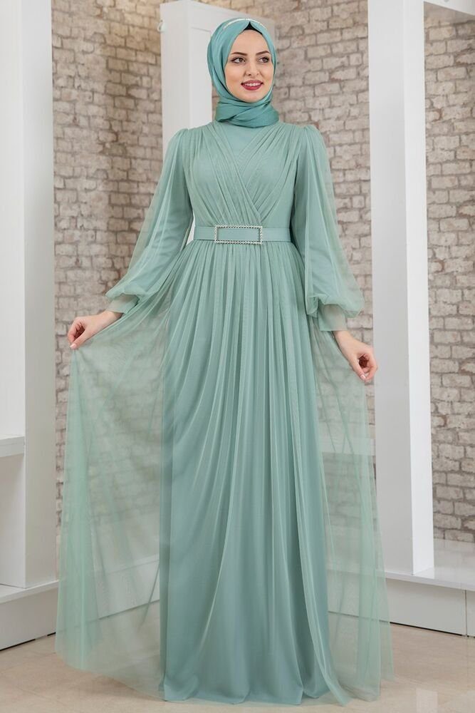 fashionshowcase Maxikleid Damen Kleid aus Tüll - Abiye Abaya - Modest Fashi günstig online kaufen