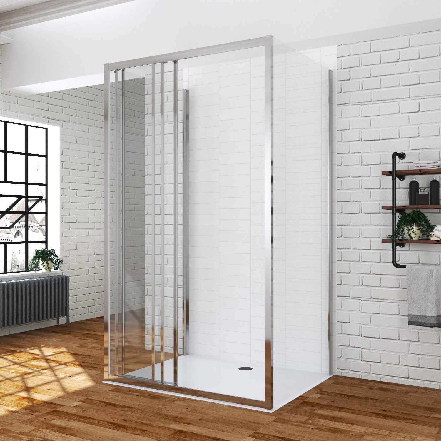AQUALAVOS Grossraumdusche Duschkabine Eckeinstieg U-Form Schwingtür Drehtür mit 2 Seitenwänden, BxT: 85x75 cm, 6 mm klar Einscheibensicherheitsglas (ESG) mit Nanobeschichtung, Eckdusche U Kabine 180° Pendeltür, Tür öffnet nach außen und innen