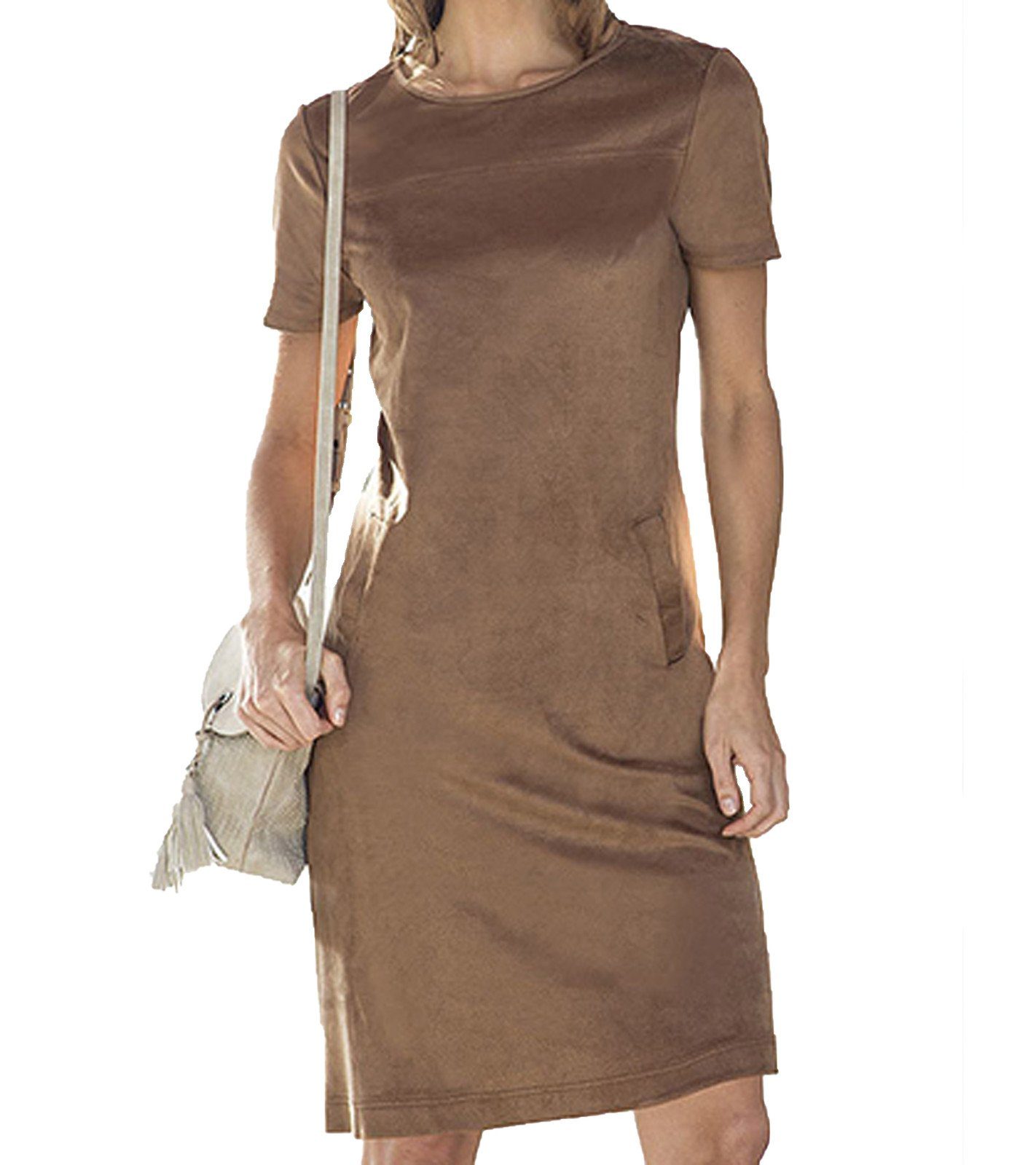 ANNA LARSSEN Minikleid »ANNA LARSSEN Mini-Kleid modisches Damen Kunst- Leder-Kleid mit Rundhalsausschnitt Sommer-Kleid Braun« online kaufen | OTTO