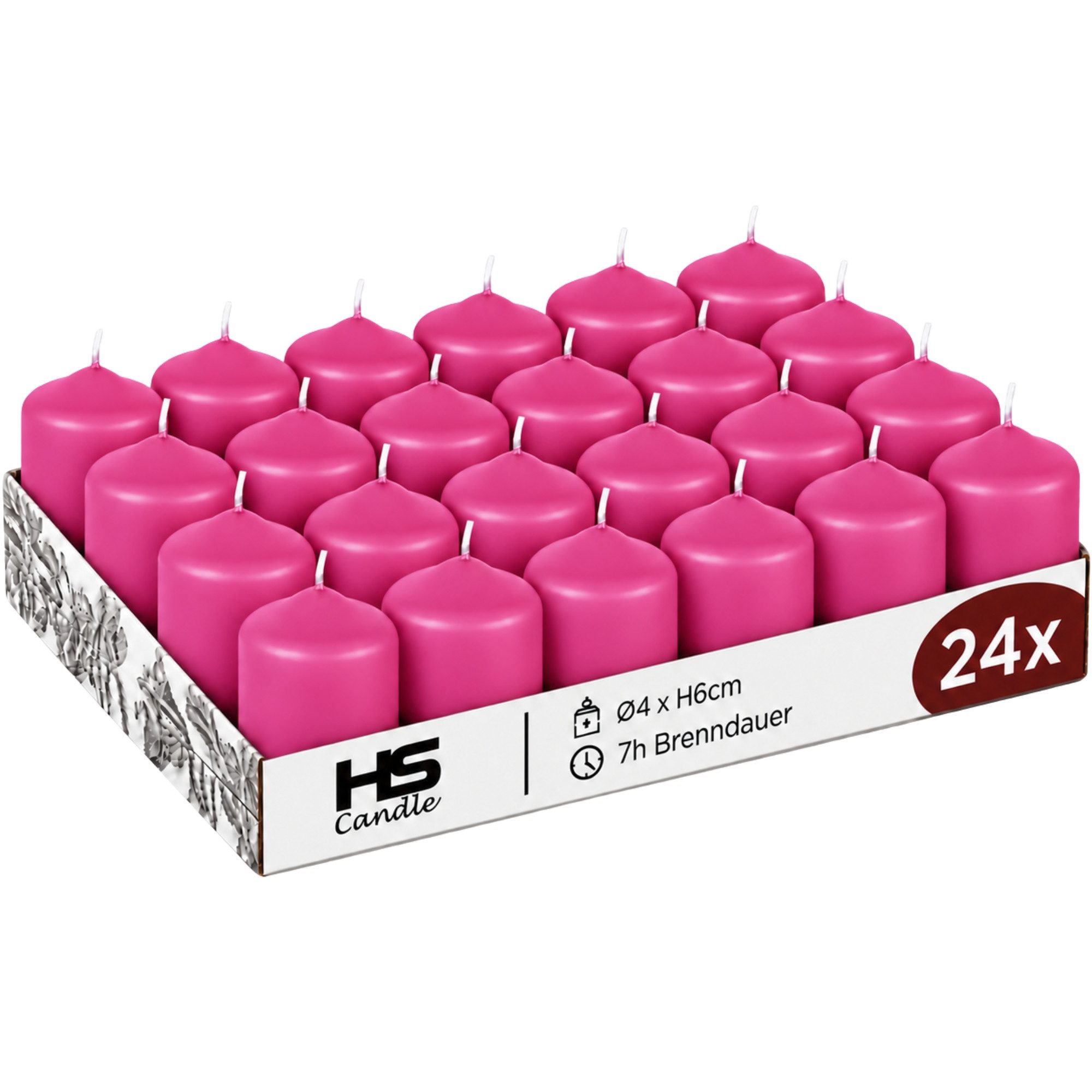 HS Candle Stumpenkerze Set kompakt und unparfümiert, Ø4cm x H6 cm (24-tlg., Dekolicht), bis zu 7h Brenndauer je Kerze, Wachsmischung, Made in EU