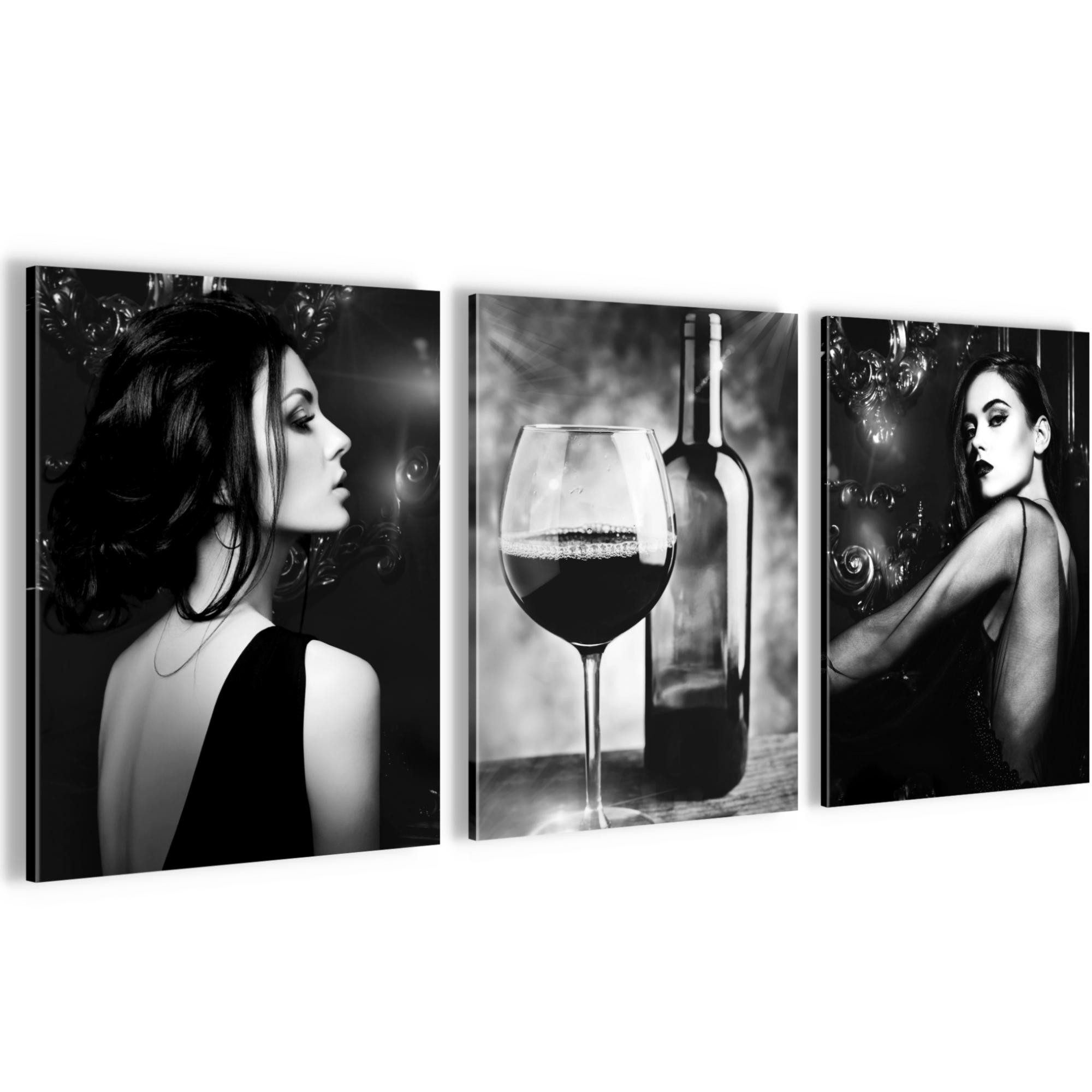Novart Wandbild Wein Fashion AUFHÄNGFERTIG Esszimmer Küche Deko 3 Bilder N0365, 30 x 40 cm - 3 Bilder