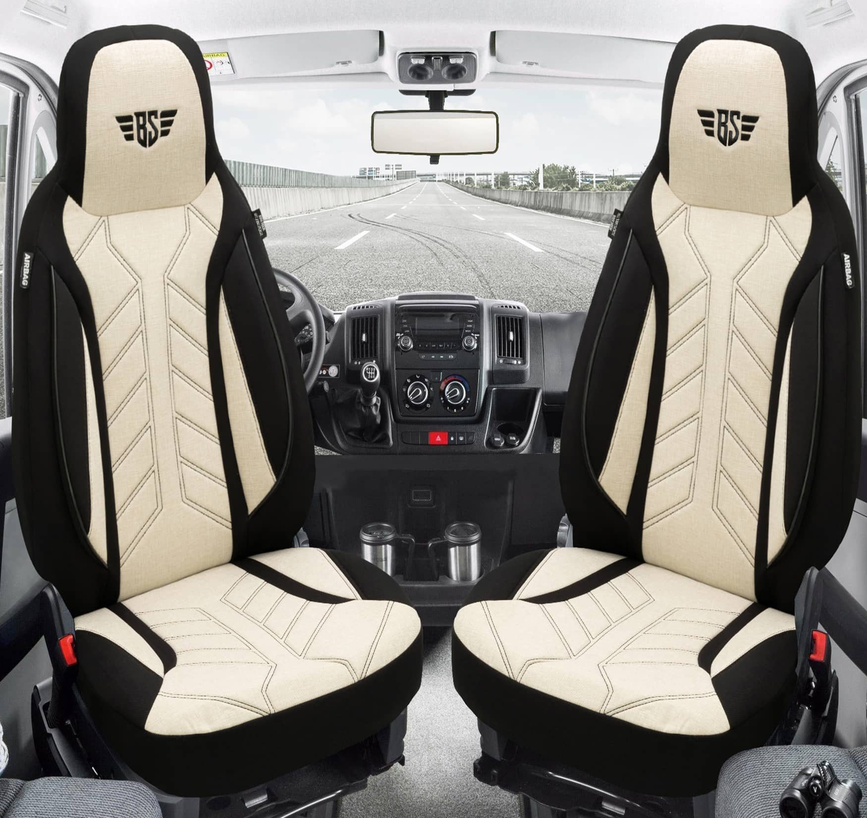 BREMER SITZBEZÜGE Autositzbezug für BMW 2er BJ 2014-21 (PLKT207), Set, 2-tlg., Schonbezüge Sitzbezüge Fahrer und Beifahrer, in Schwarz/Beige