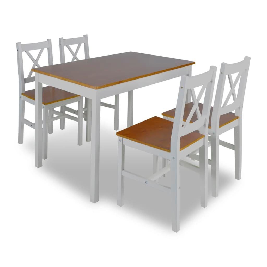DOTMALL Essgruppe und (5-tlg), Küchentisch Braun Stühlen Sitzgruppe Weiß Esszimmer für mit 4