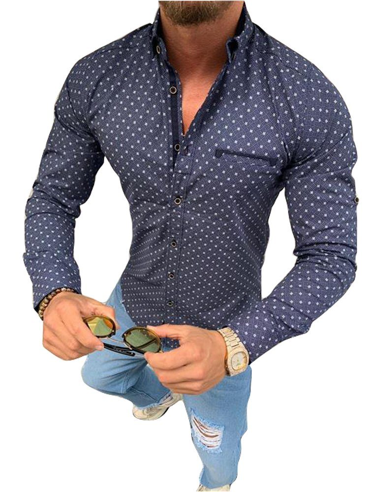 Megaman Jeans Langarmhemd Herren-Hemd Slim-Fit Stretch Langarm-Hemden