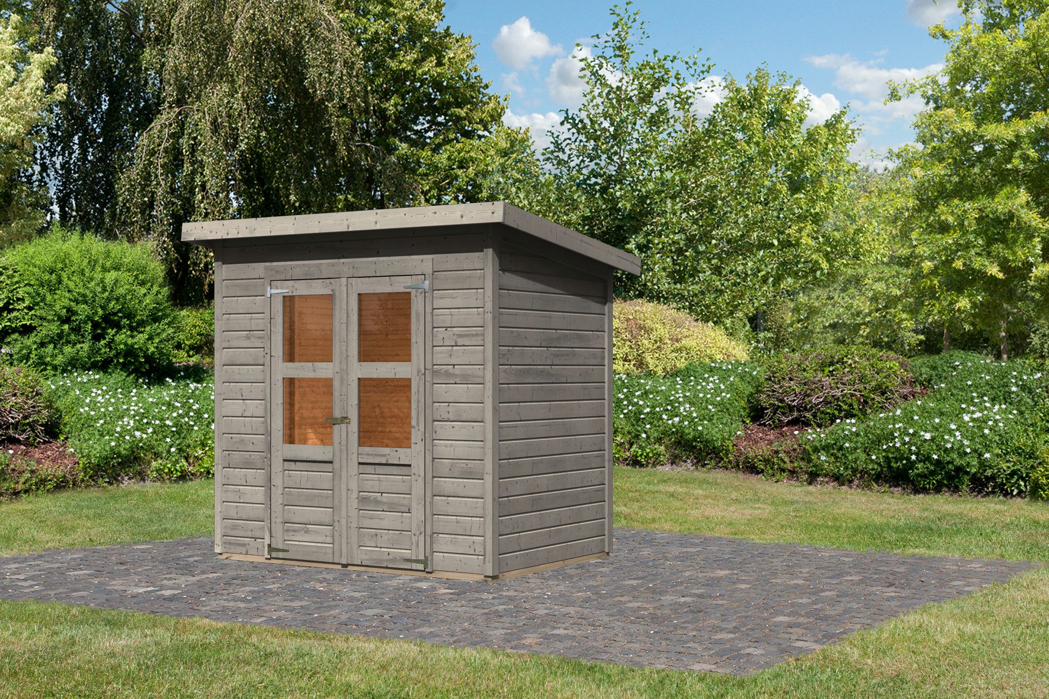 Karibu Gartenhaus »Merseburg 3« vorvergraut, BxT: 212x154 cm, aus Fichtenholz, farbig lasiert