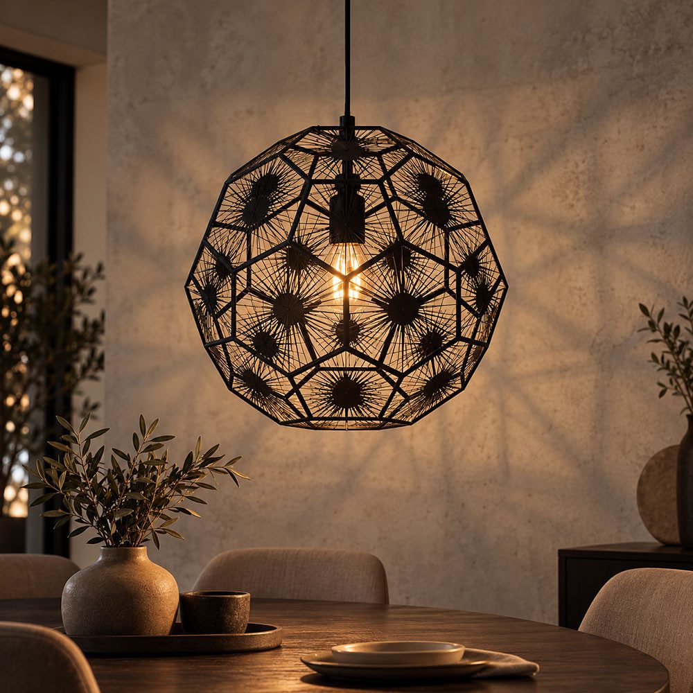 EGLO Pendelleuchte, Leuchtmittel nicht inklusive, Design Pendelleuchte Stahl schwarz E27 Hängelampe Fünfecke H 150 cm