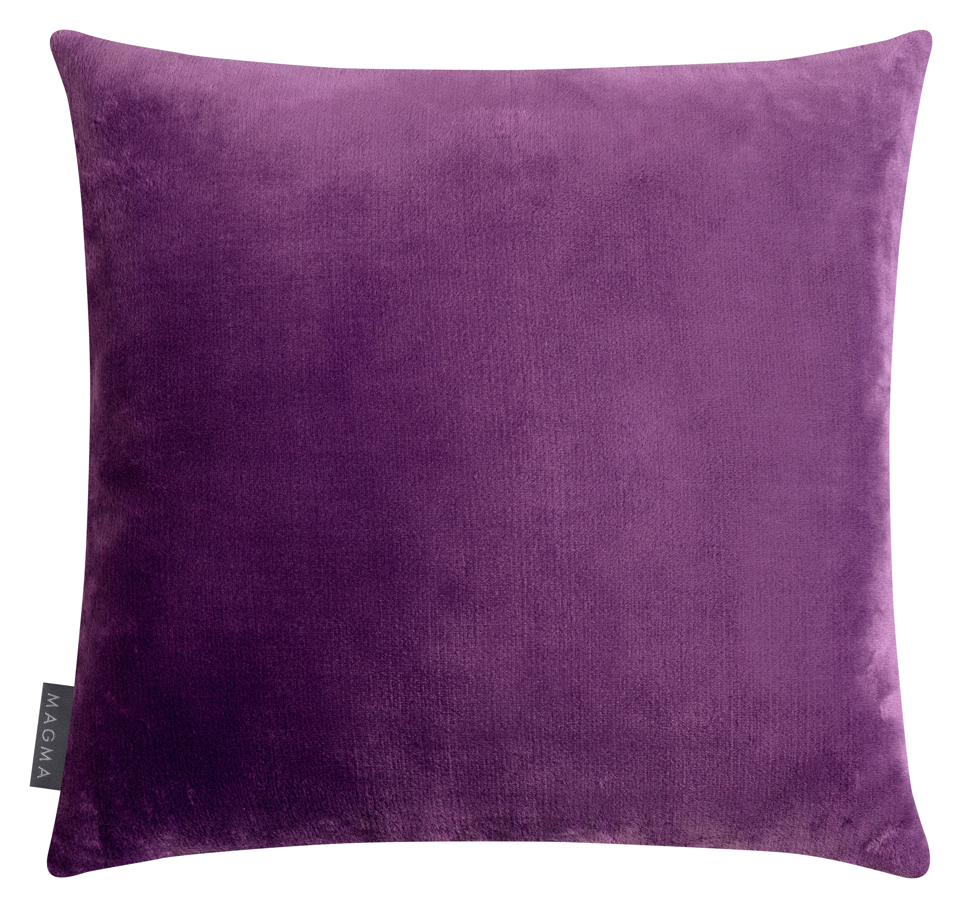 Magma Heimtex Kissenhülle Zierkissenhülle Shirley Blumenmuster ca. 45 x 45 cm, (1 Stück), Violett mit Orangen Weißen und Gelben Blüten, Rückseite Plüsch