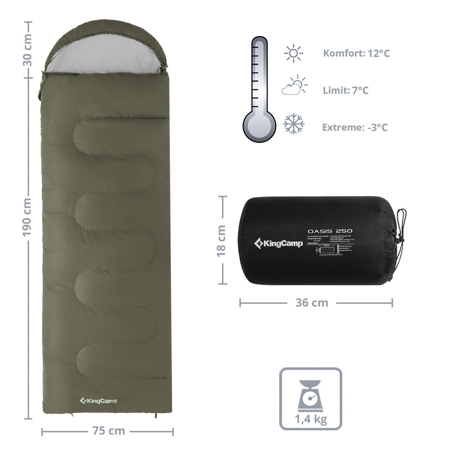 KingCamp Schlafsack Decken Schlafsack Oasis 250 Sommer - Camping Outdo