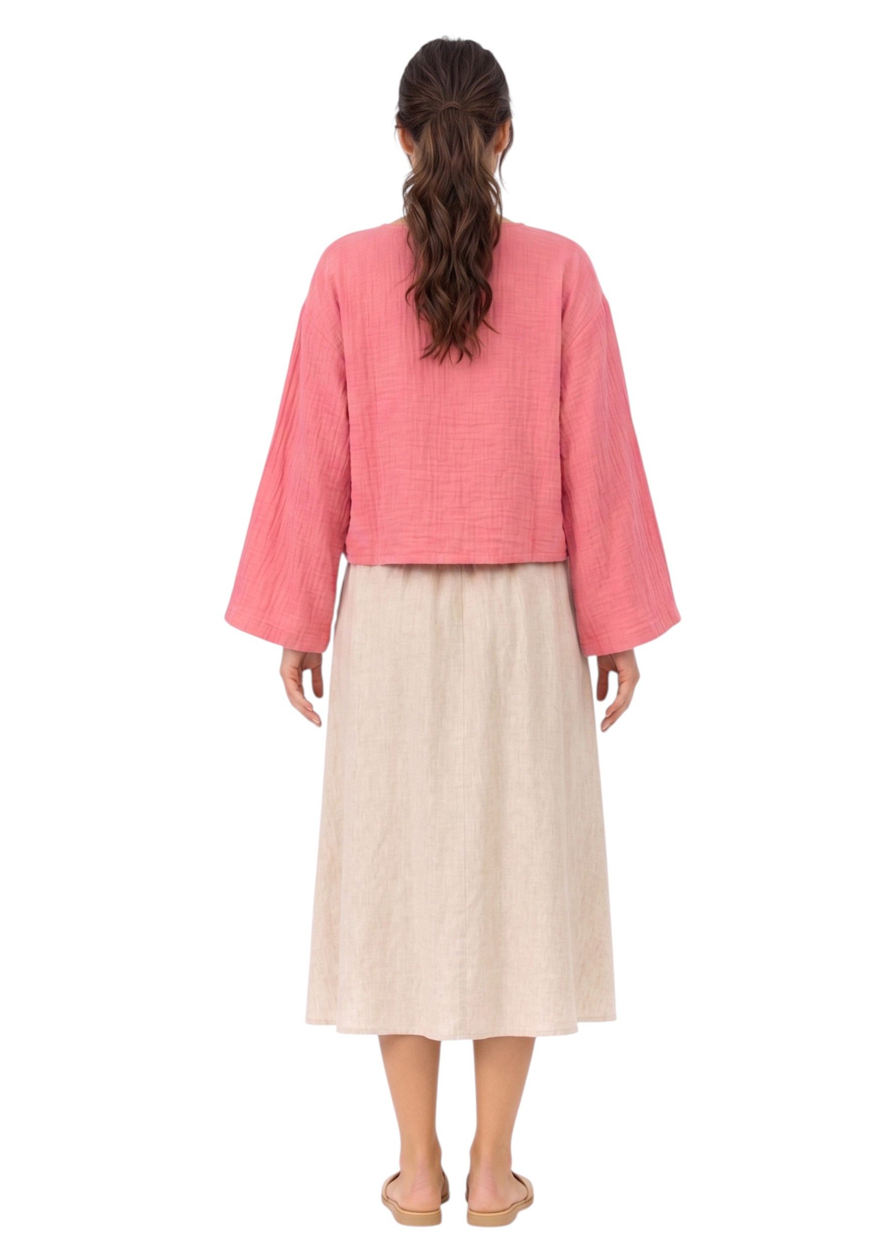 WENOR Schlupfbluse Damen Musselin Einheitsgröße – Oversize Sommerbluse 36-40 weite Fledermausärmel, luftig & locker – Baumwoll-Layering Sommerbluse – Bild 4 von 4