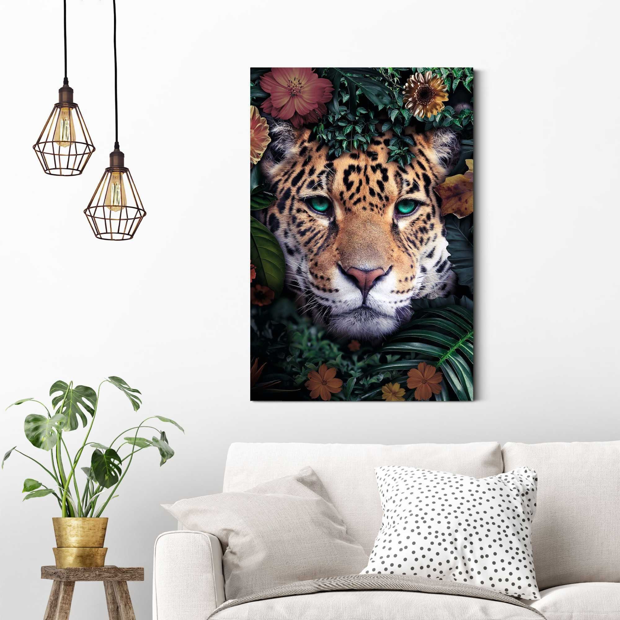 - Leopard - Jungle (1 St) Wandbild Farbenfroh, Wandbild Leopard Blumenkranz Reinders!