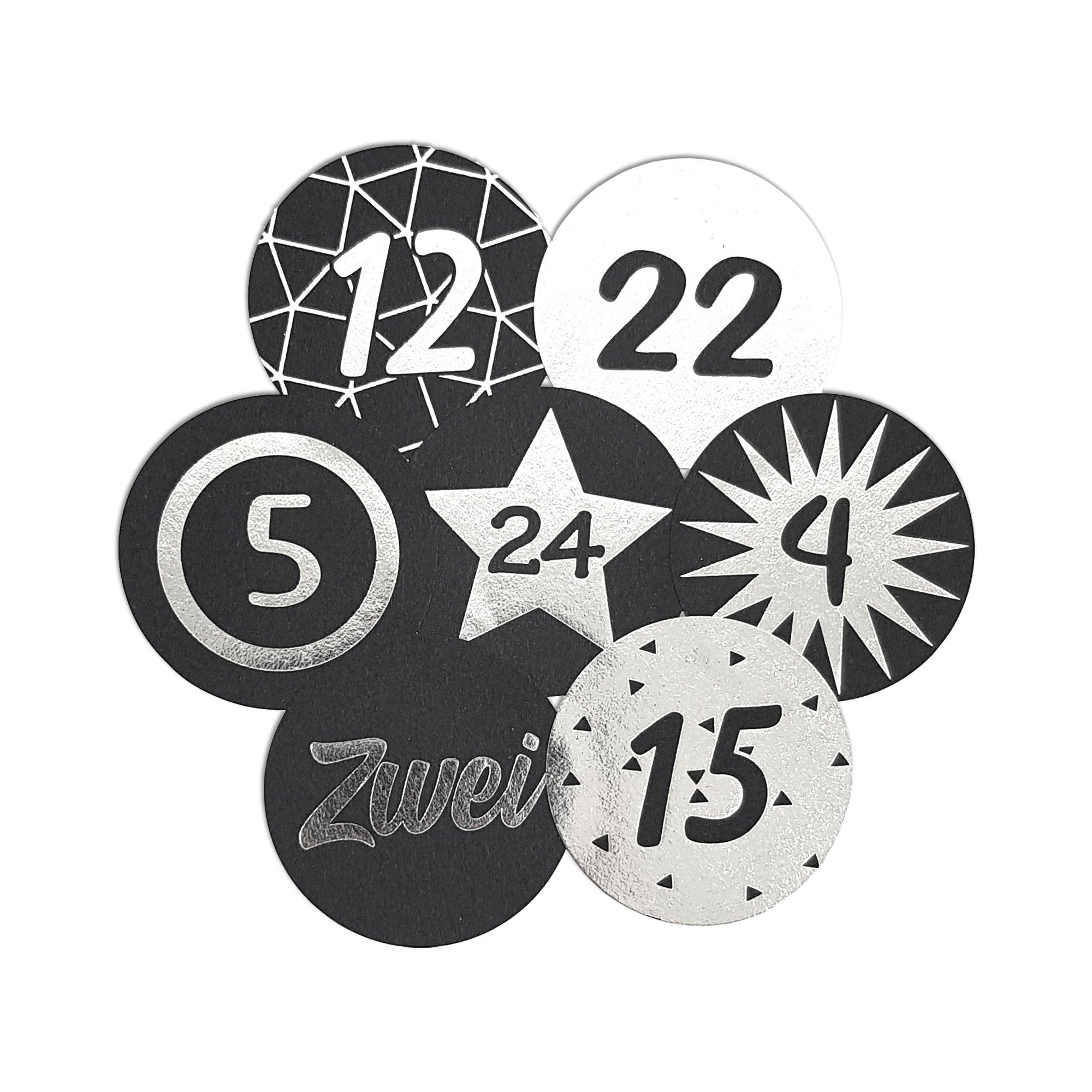 Frau WUNDERVoll Sticker 48 Adventskalenderzahlen schwarz, silber, für 2 Kalender (BWare), (48-tlg)