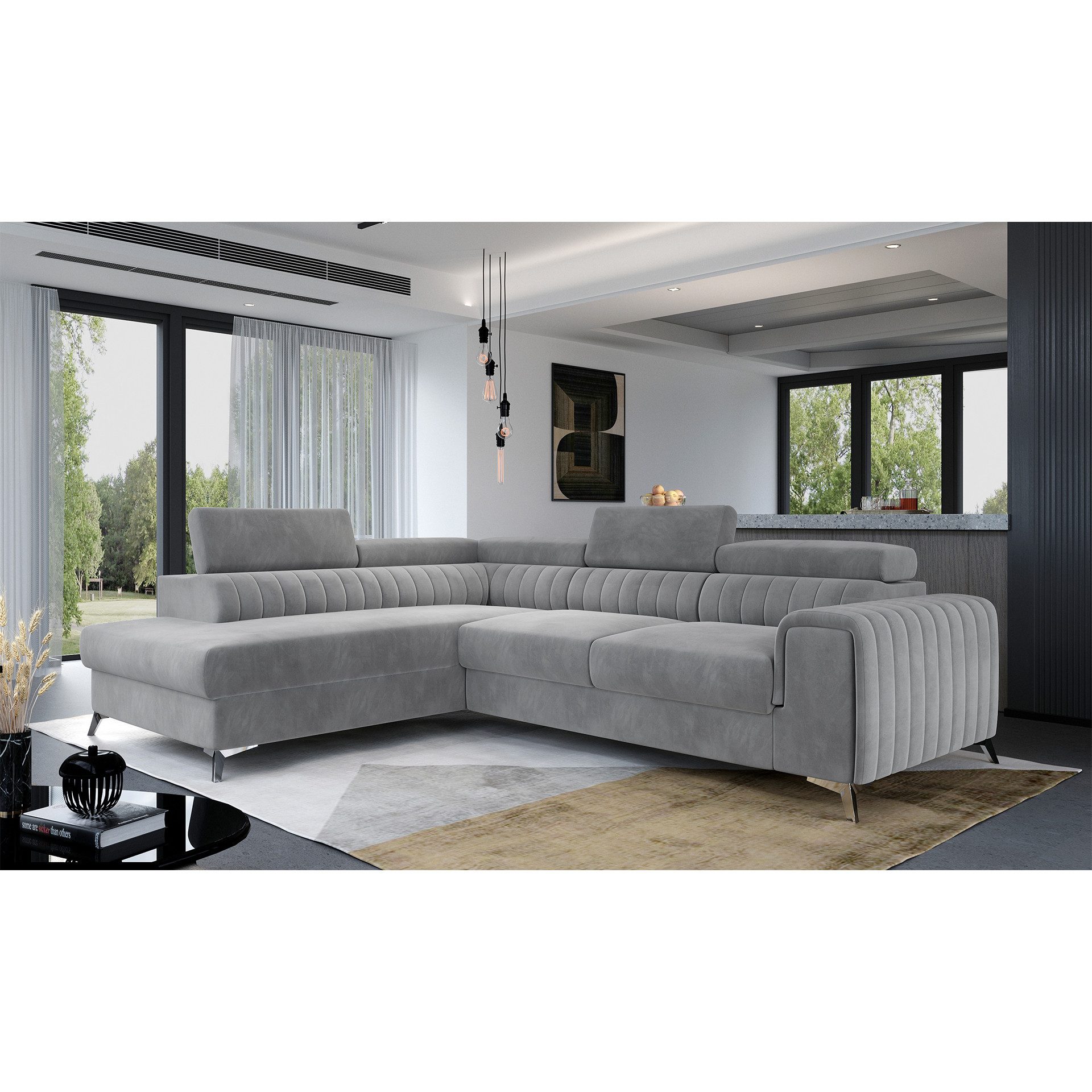 Myhomelando Ecksofa Laurence, mit Schlaffunktion, Bettkasten und verstellbare Kopflehnen