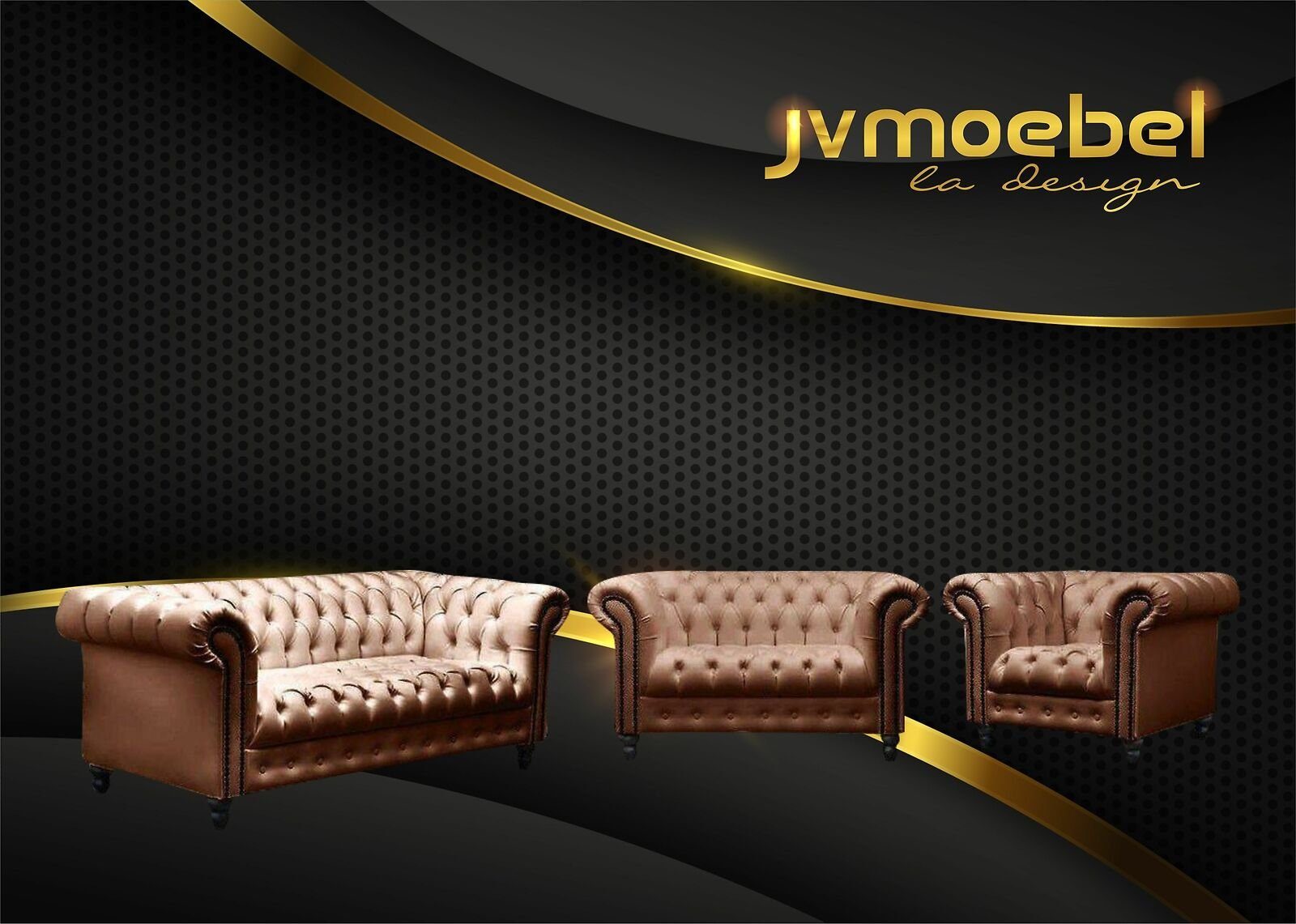 JVmoebel Sofa, Die Rückenlehne und die Sitzfläche ist mit Knöpfen verziert, Armlehne mit Nieten Braun