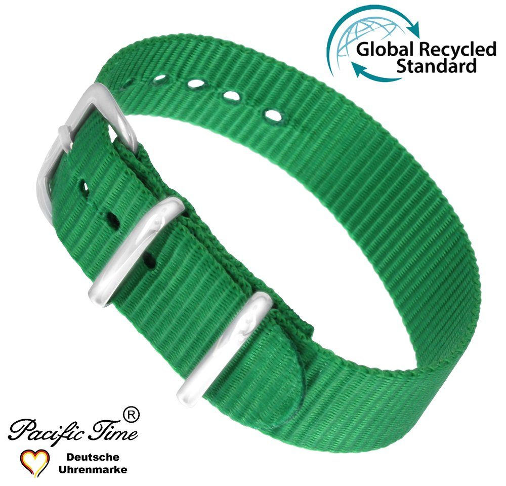 Wechselarmband grün Textil Uhrenarmband Pacific Time Gratis nachhaltig Versand 16mm,