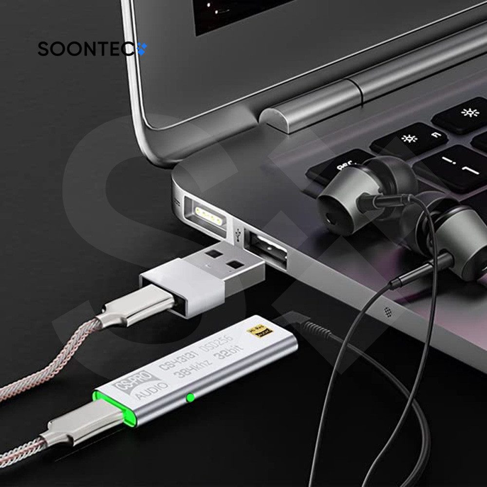 SOONTEC Hi-Res DAC Soundkarte 384kHz DSD256 CS43131/USB-C/Lightning/zu 3,5 mm Kopfhörerverstärker
